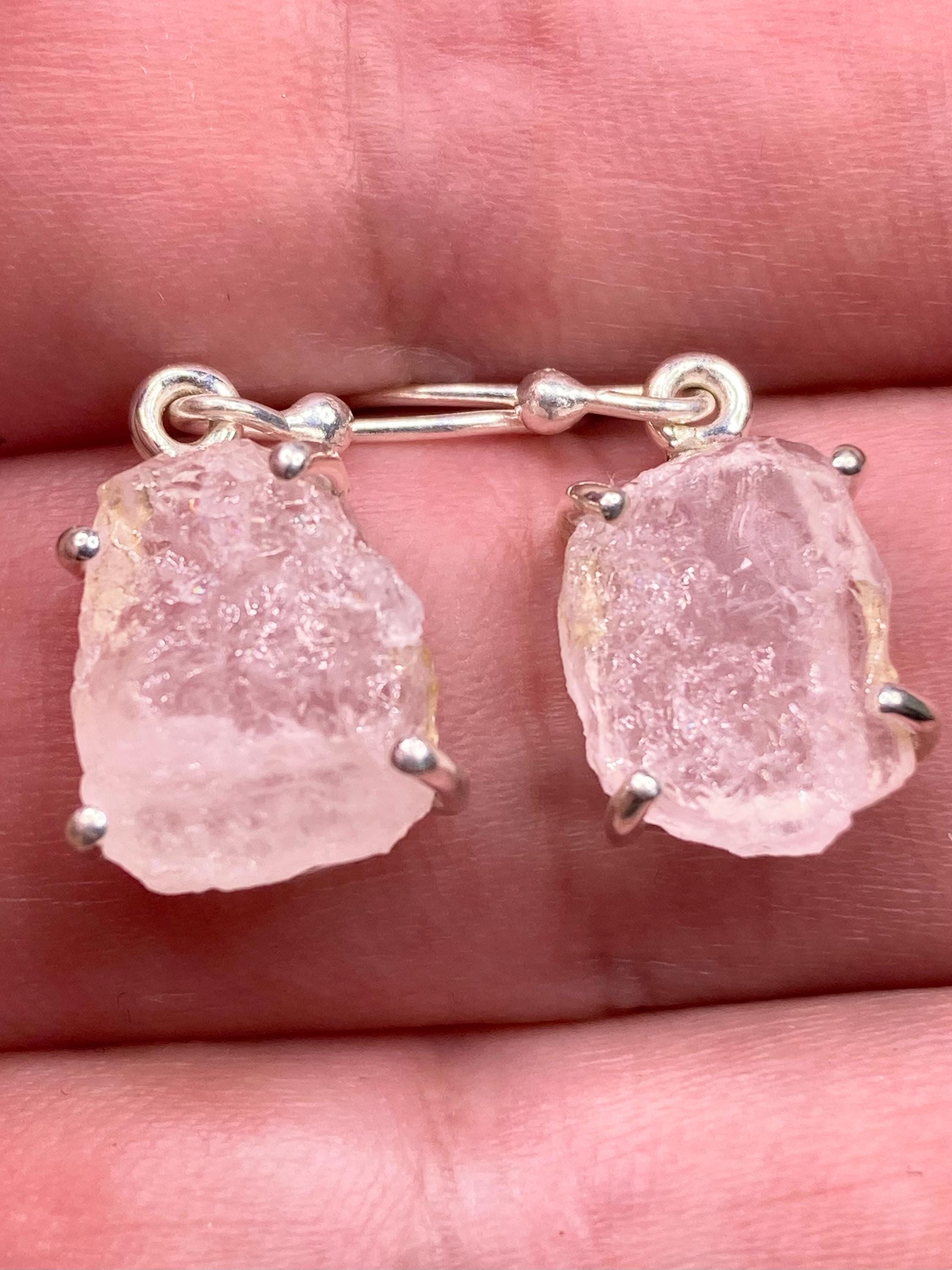 Morganite Drop Earrings: 925 Silver, Pale Pink Hexagon Cut