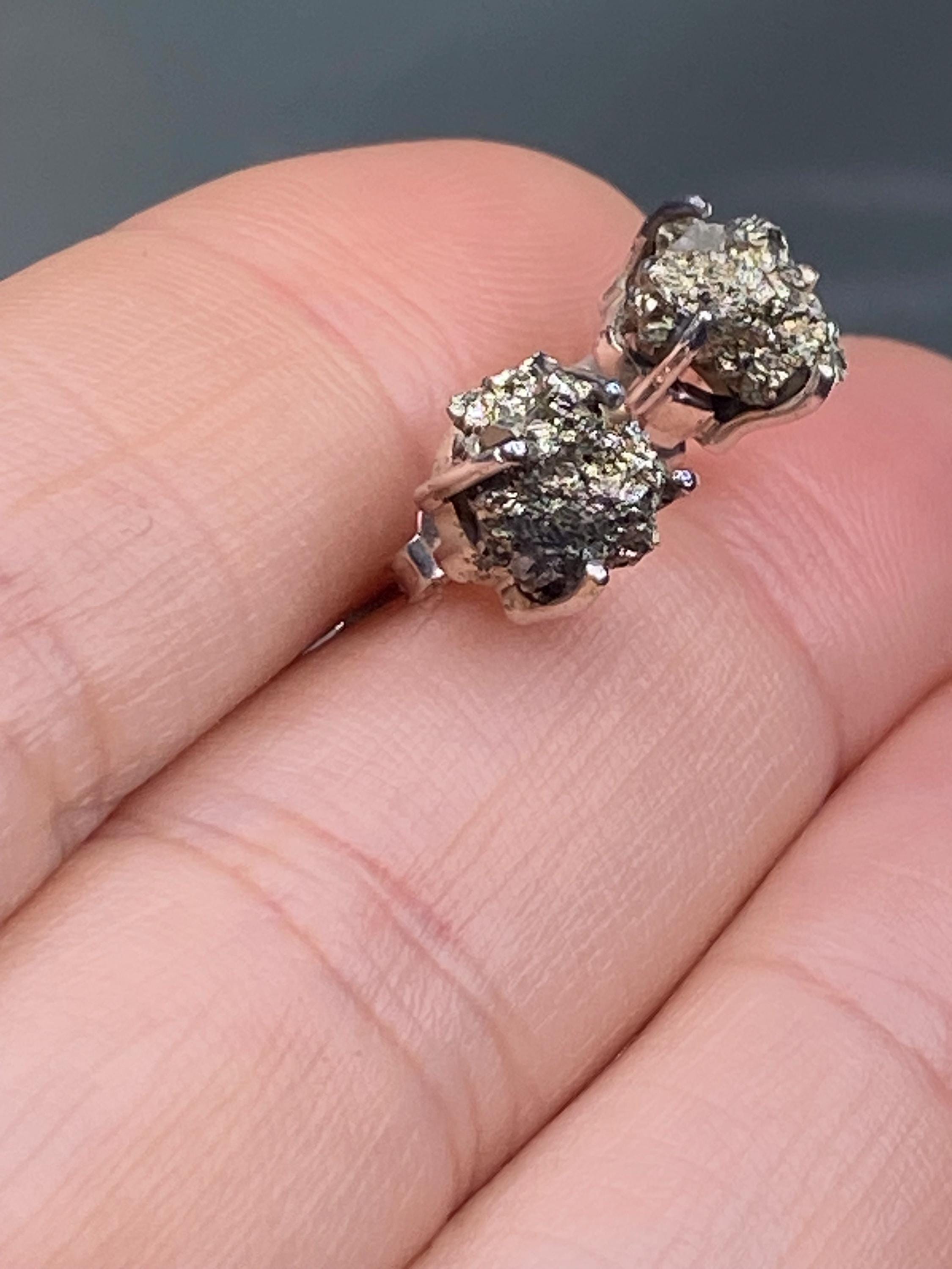 Pyrite Drusy/Druzy Silver Stud Earrings