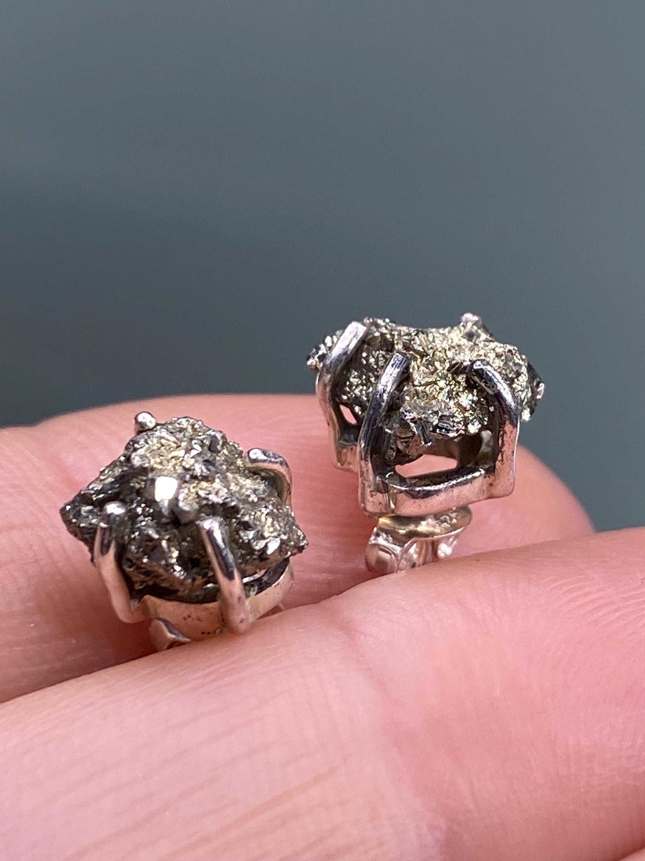 Pyrite Drusy/Druzy Silver Stud Earrings