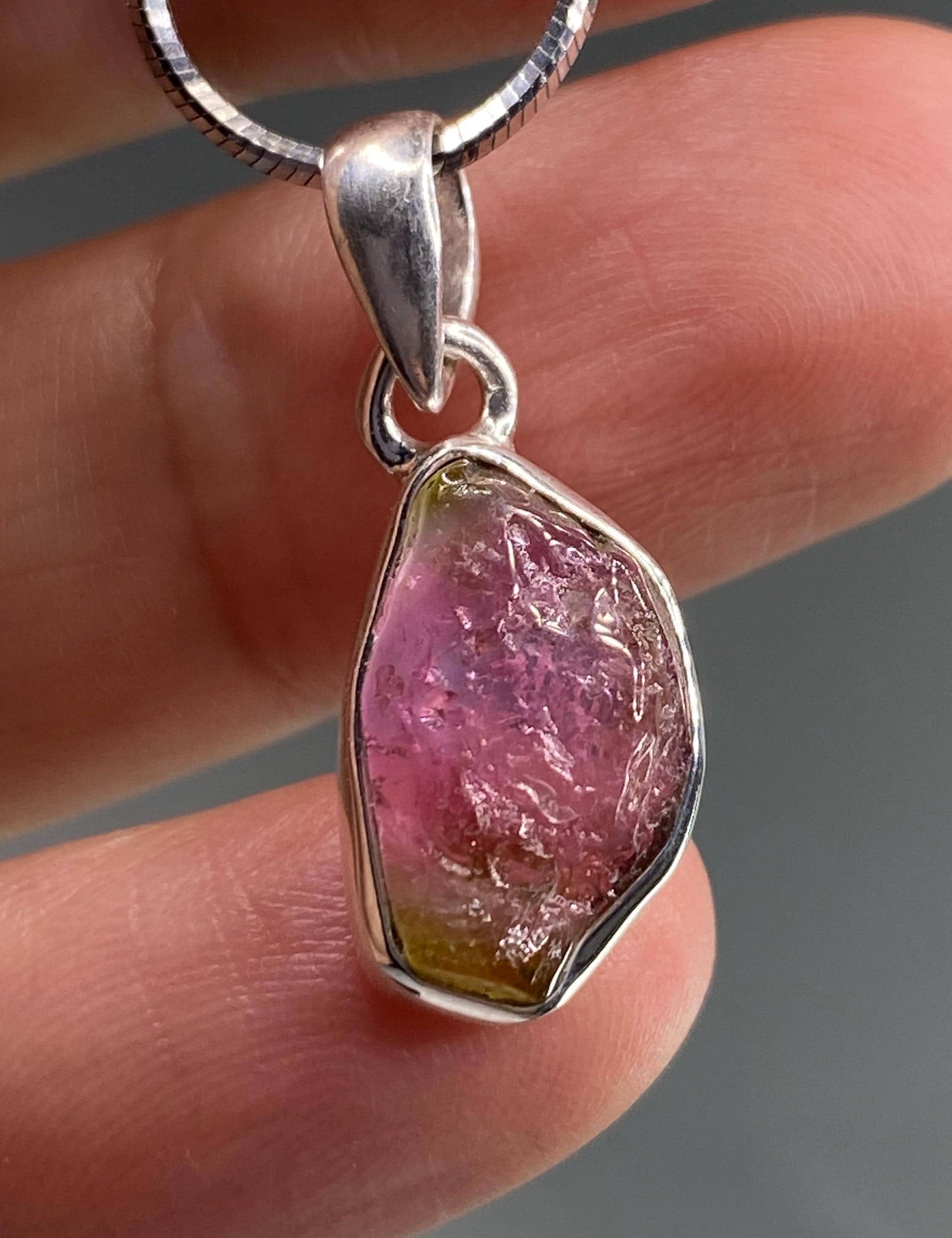 Watermelon Tourmaline Slice and Silver pendant