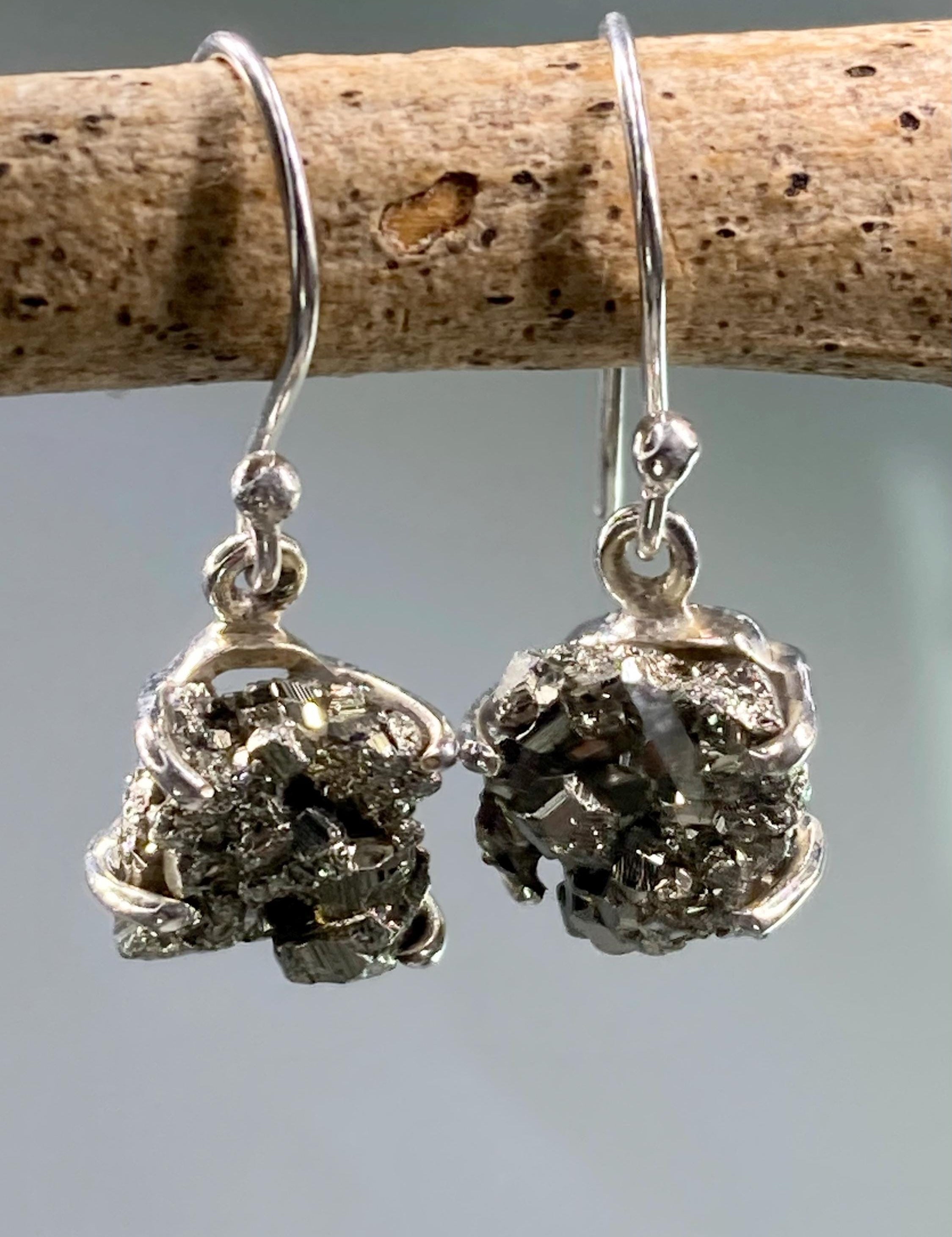 Pyrite Druzy and Silver Dangle Earrings
