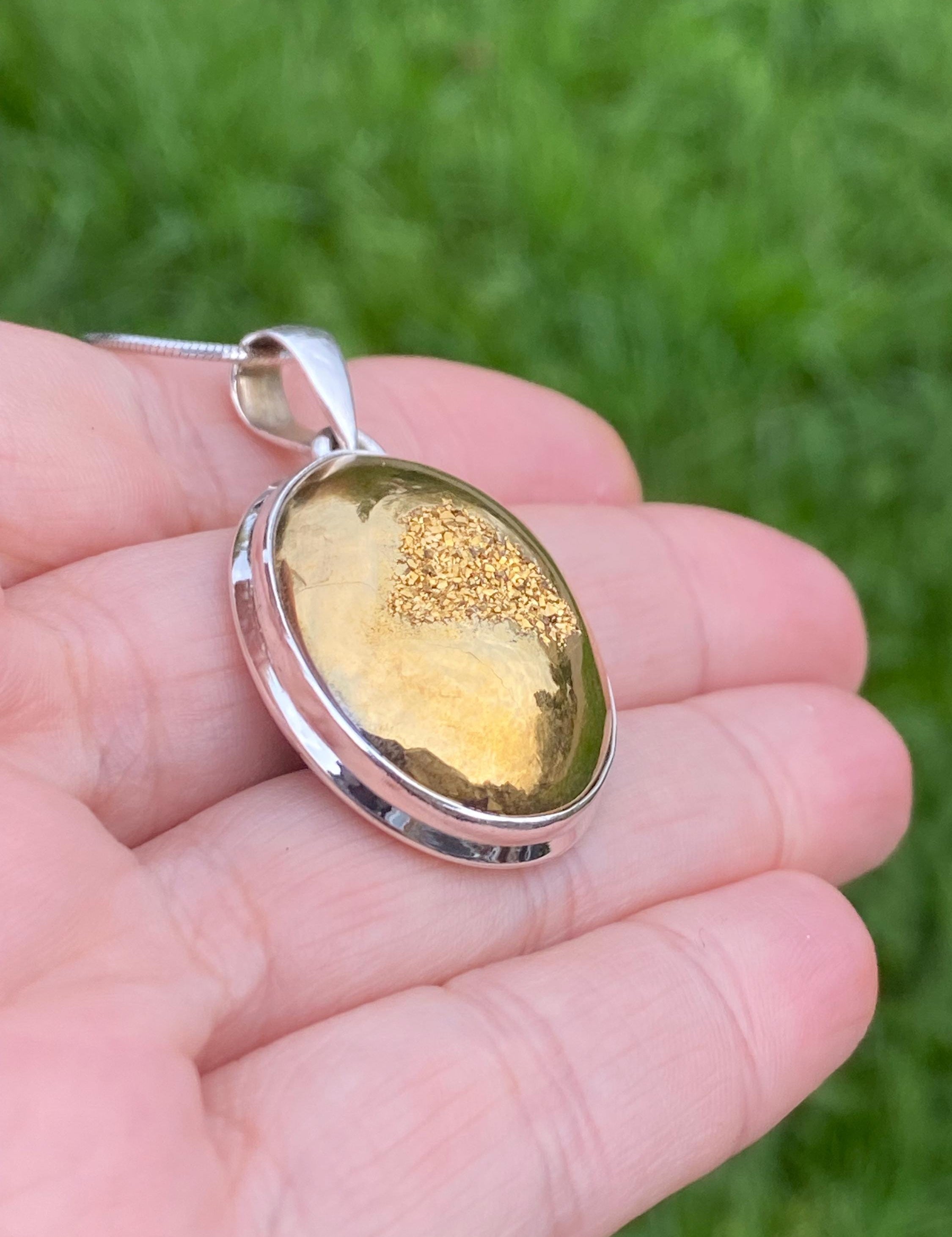 Golden Window Druzy Silver Pendant