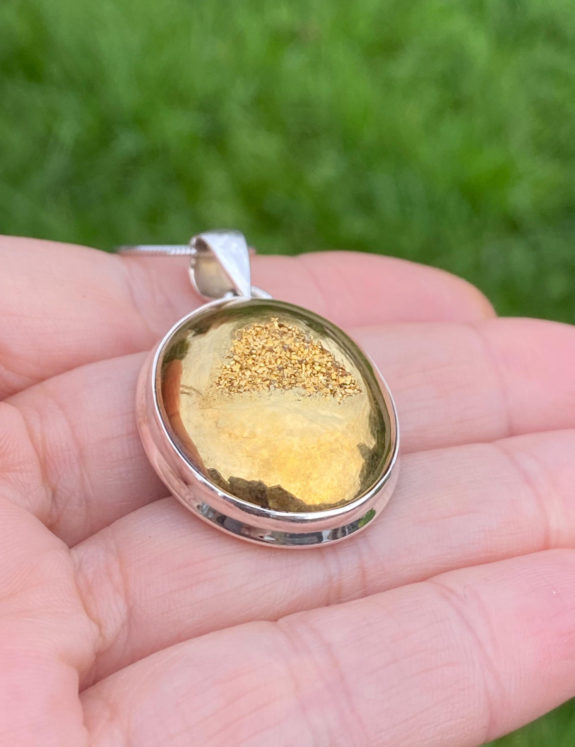 Golden Window Druzy Silver Pendant