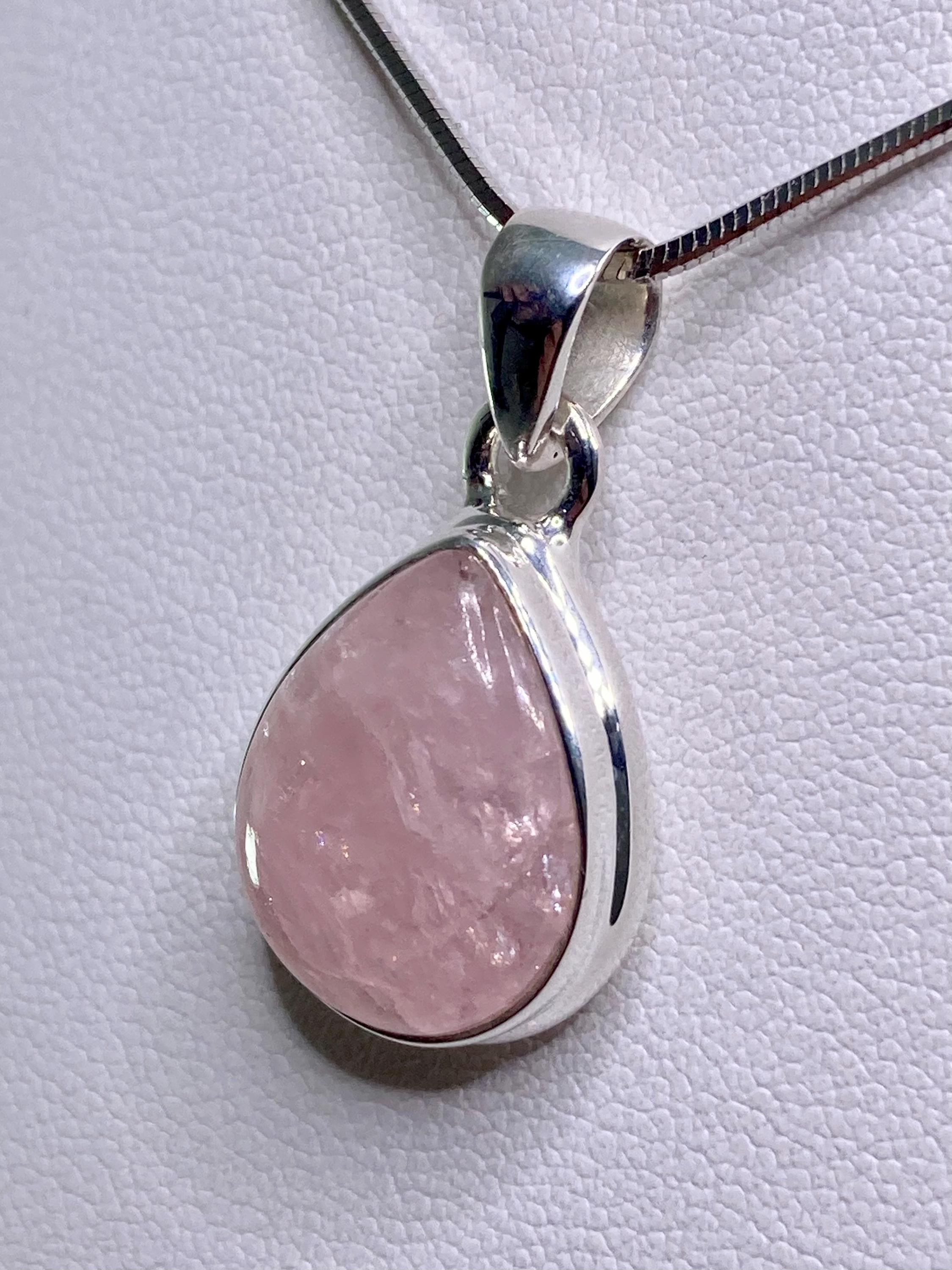 Natural Morganite and Sterling Silver Pendant