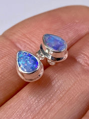 Australian Opal and Silver Stud Earrings