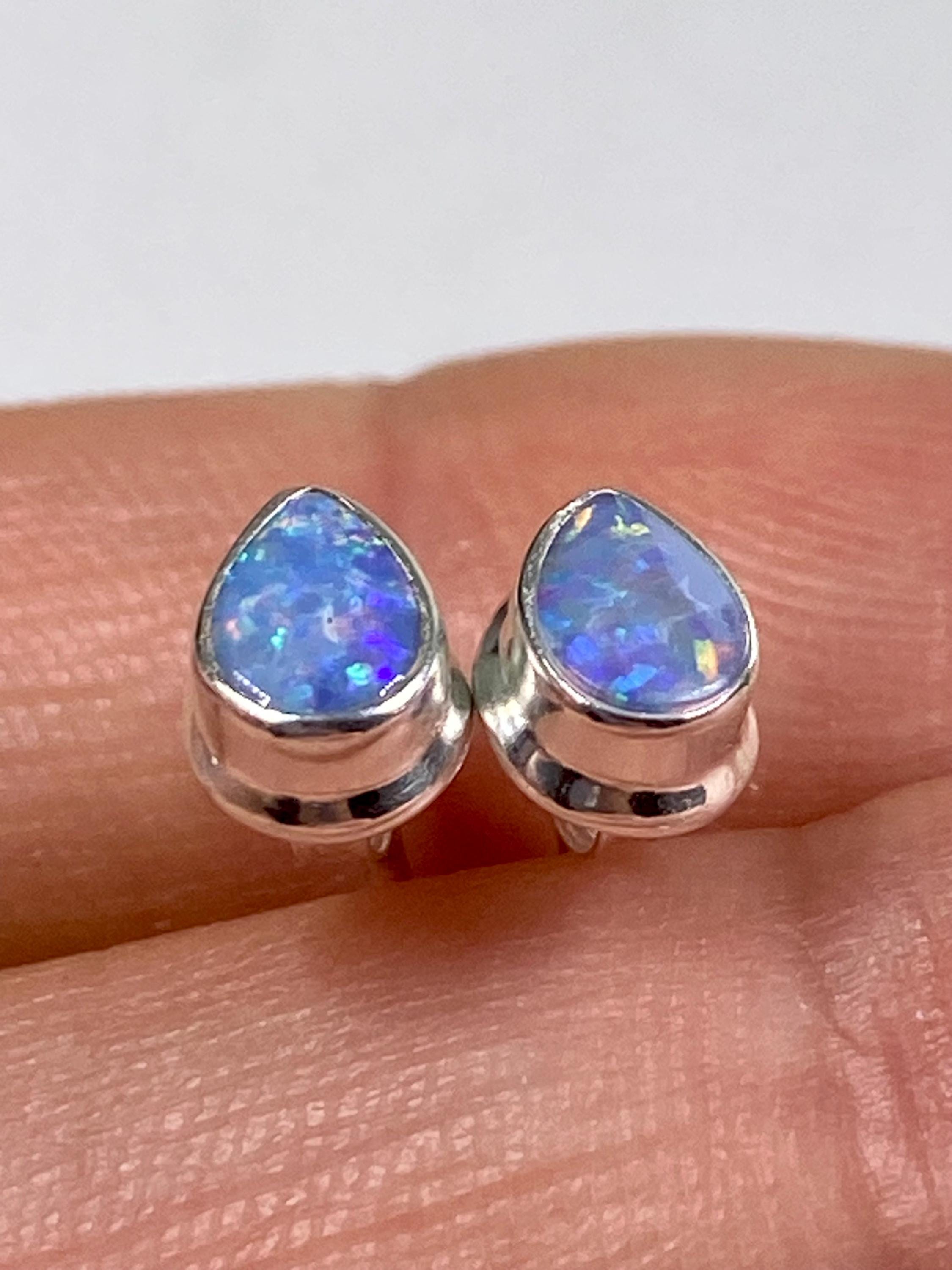 Australian Opal and Silver Stud Earrings