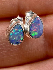 Australian Opal and Silver Stud Earrings