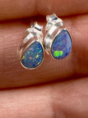 Australian Opal and Silver Stud Earrings