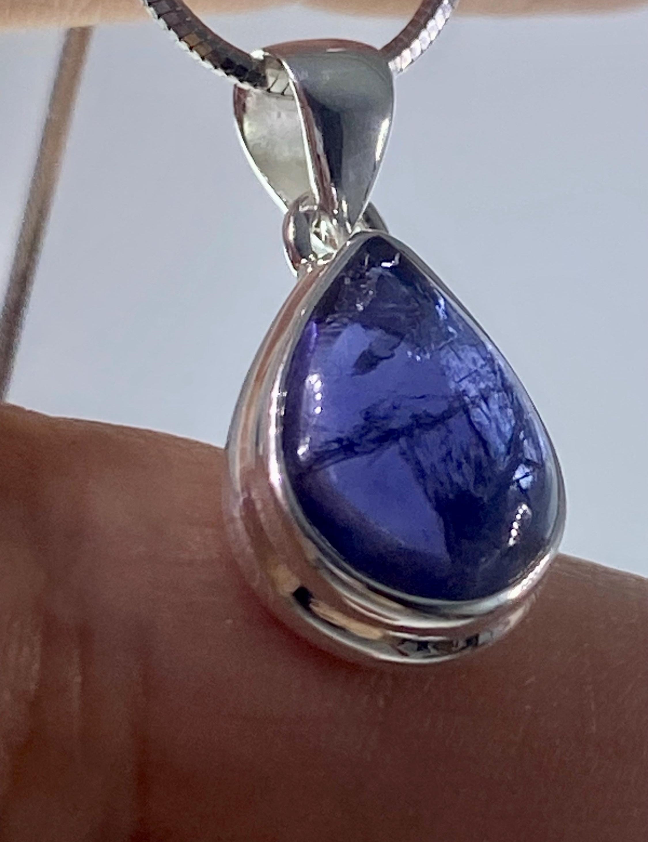 Natural Iolite or Lolite Silver Pendant