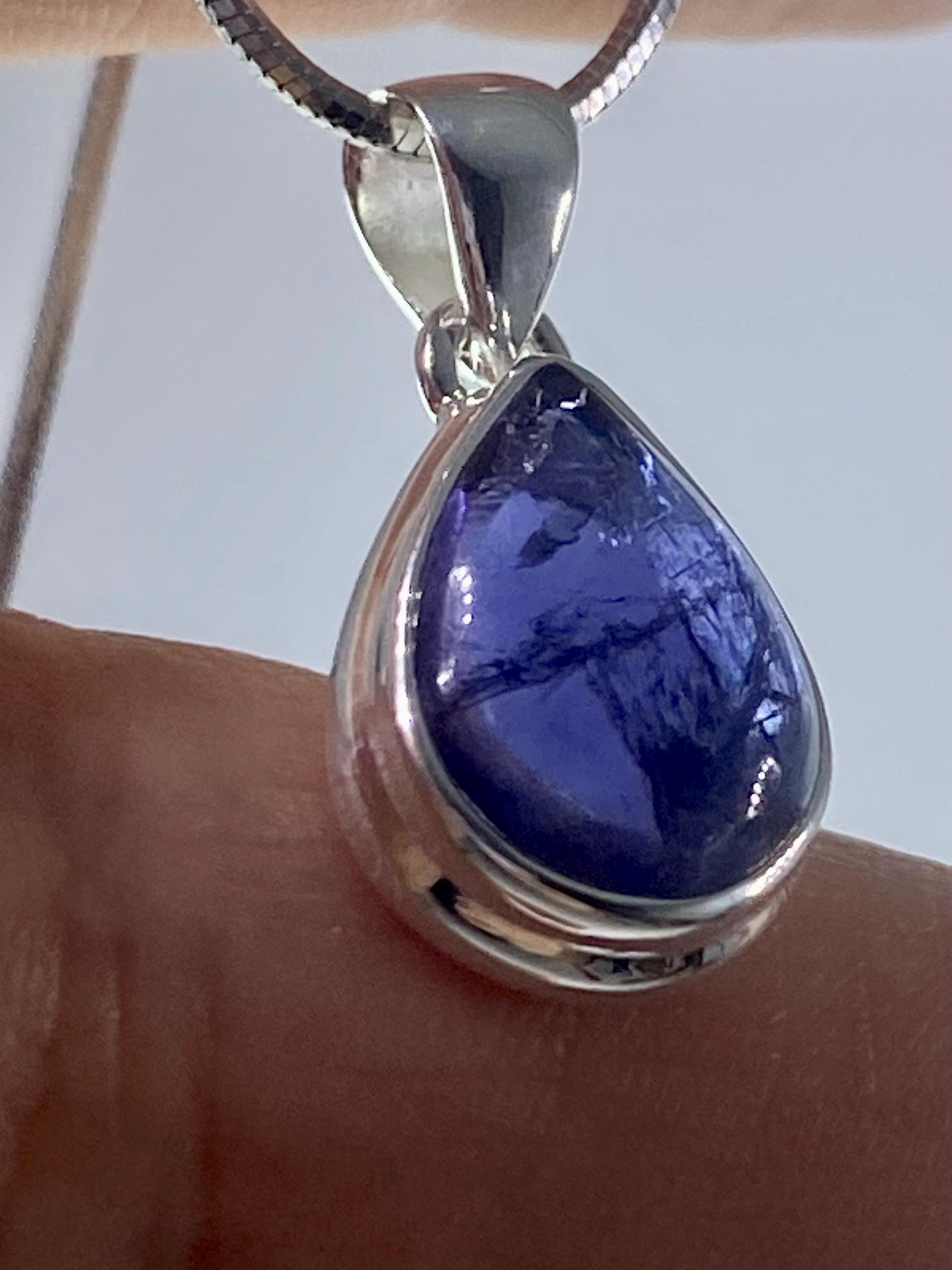 Natural Iolite or Lolite Silver Pendant