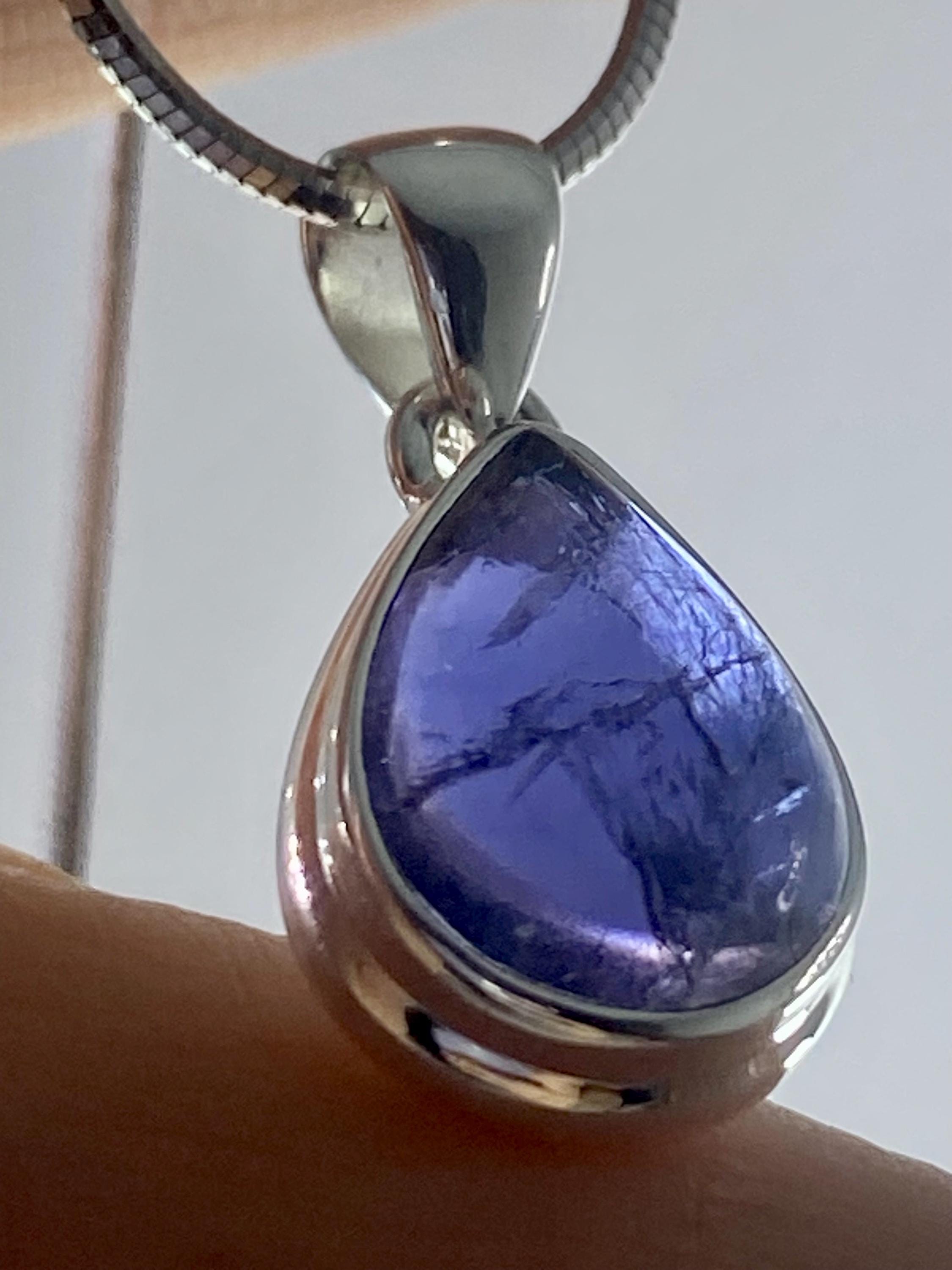 Natural Iolite or Lolite Silver Pendant