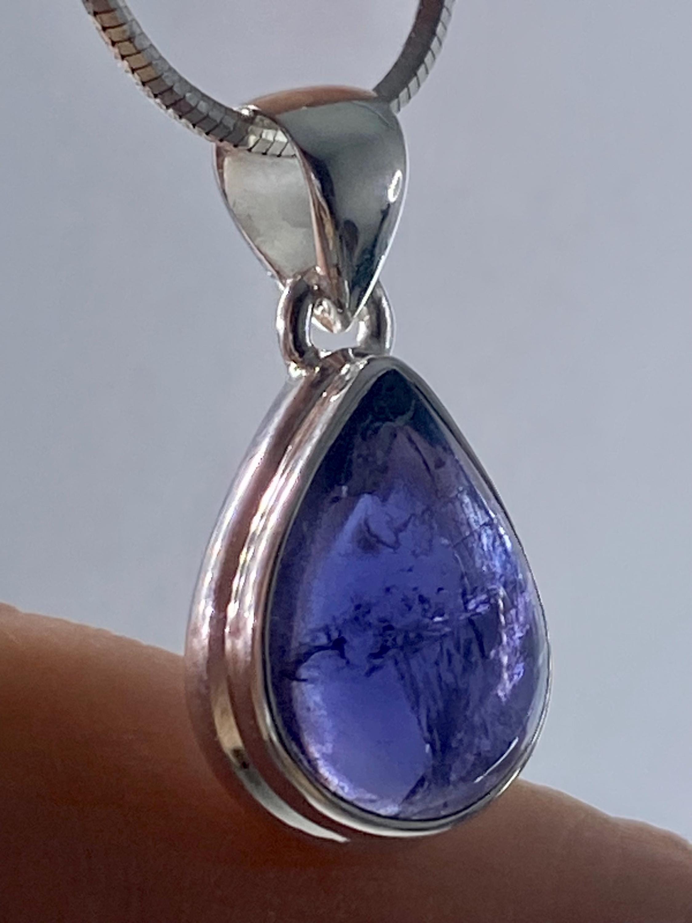 Natural Iolite or Lolite Silver Pendant