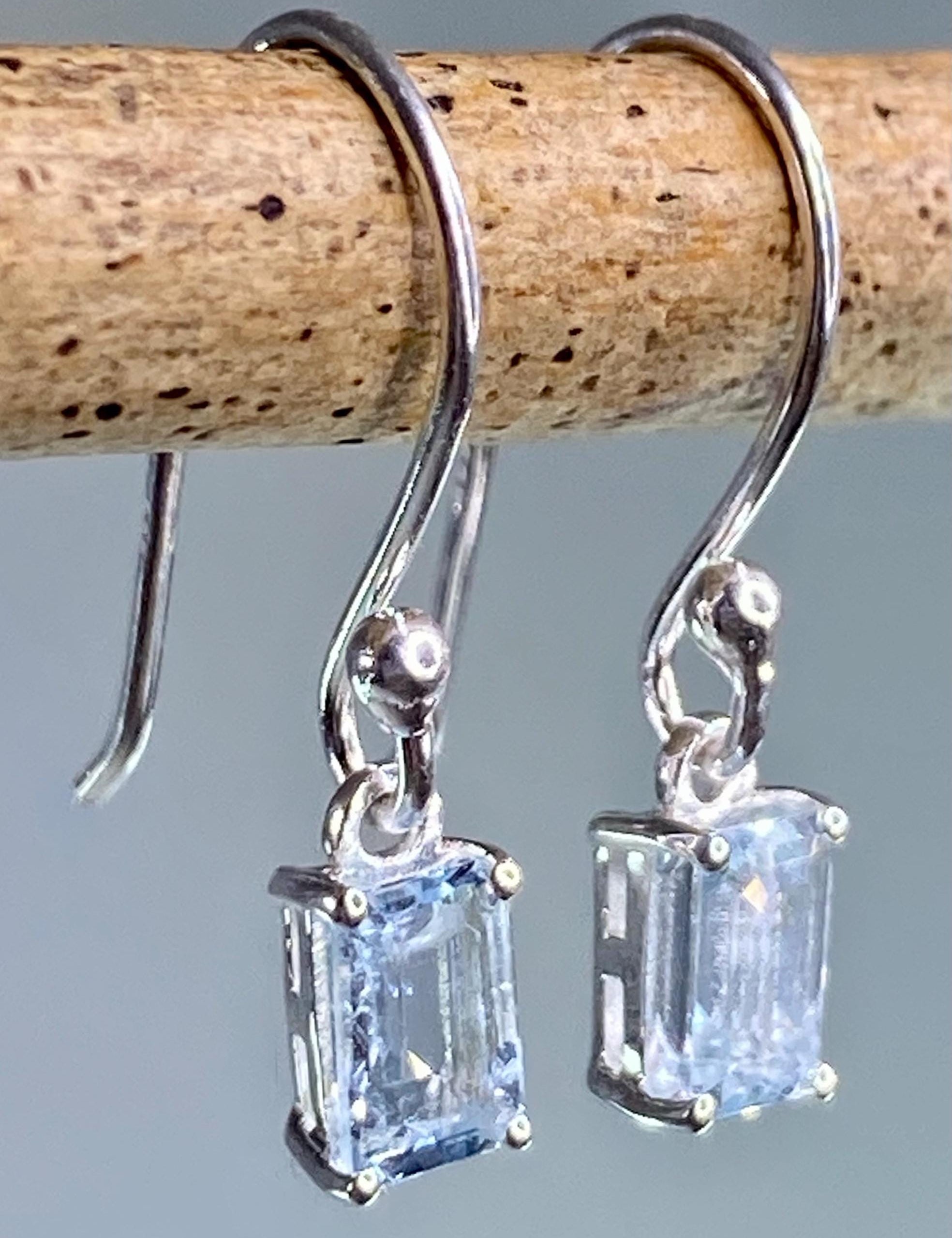 Aquamarine Silver Baguette Earrings