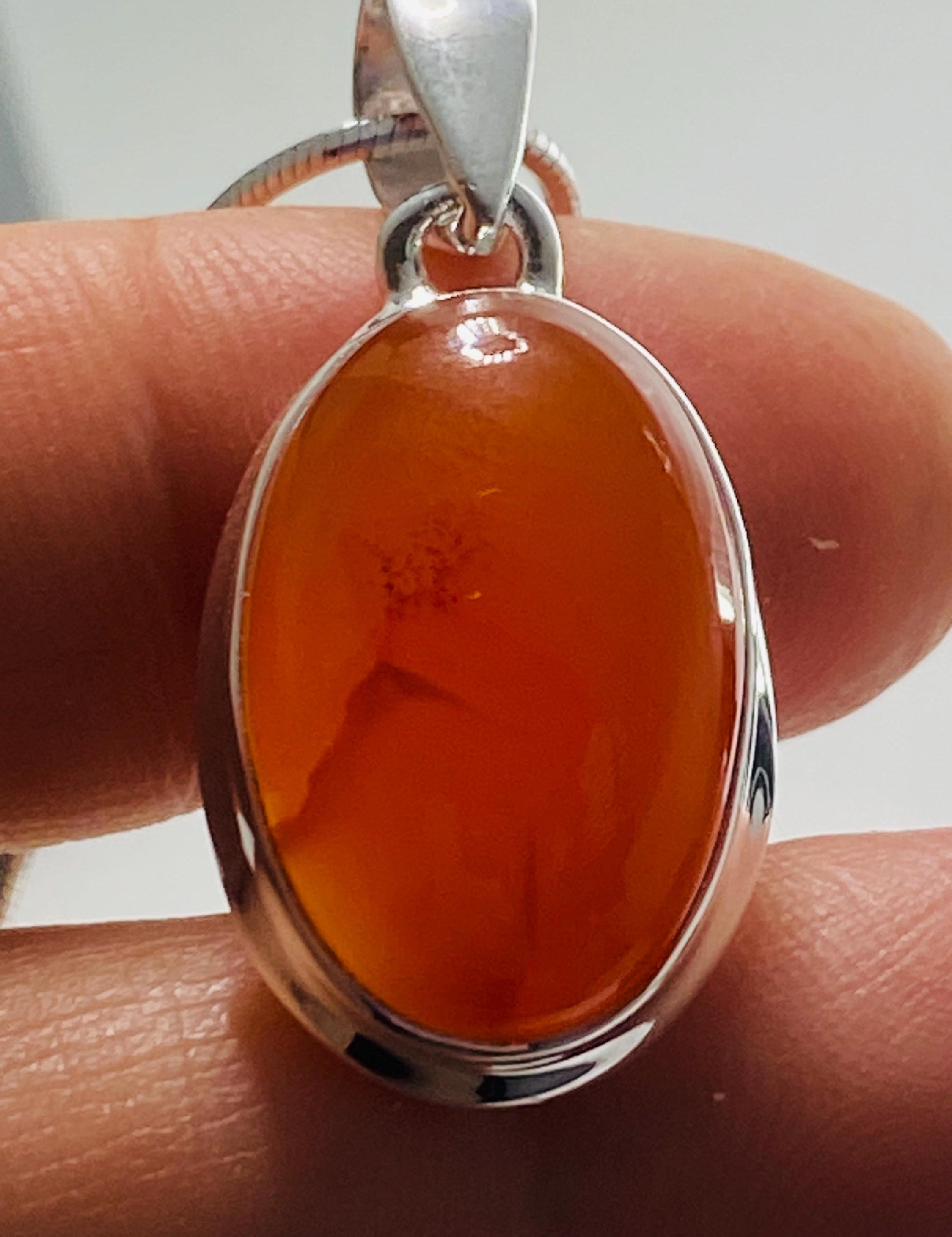 Natural Carnelian and Silver Pendant