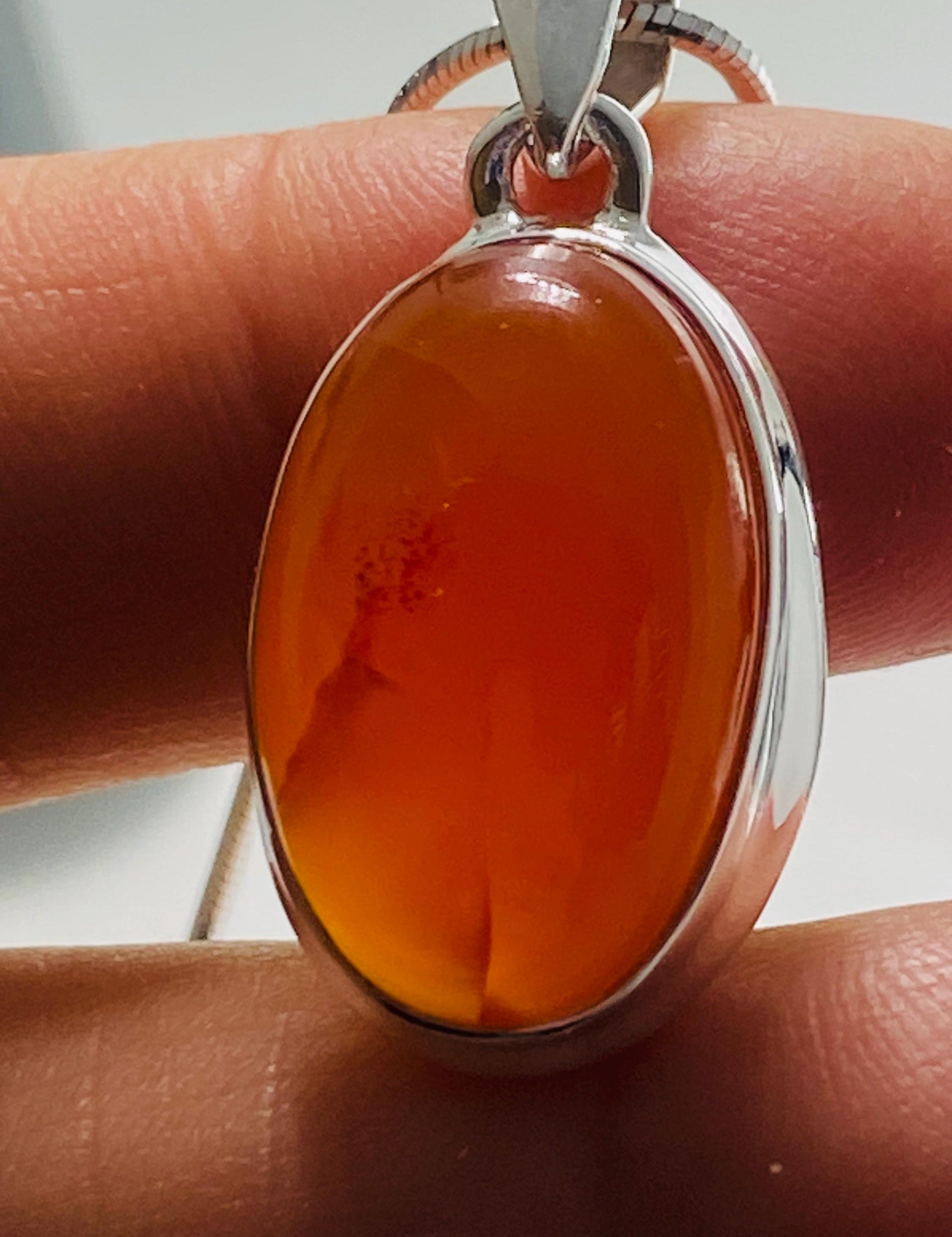 Natural Carnelian and Silver Pendant