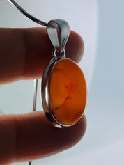 Natural Carnelian and Silver Pendant