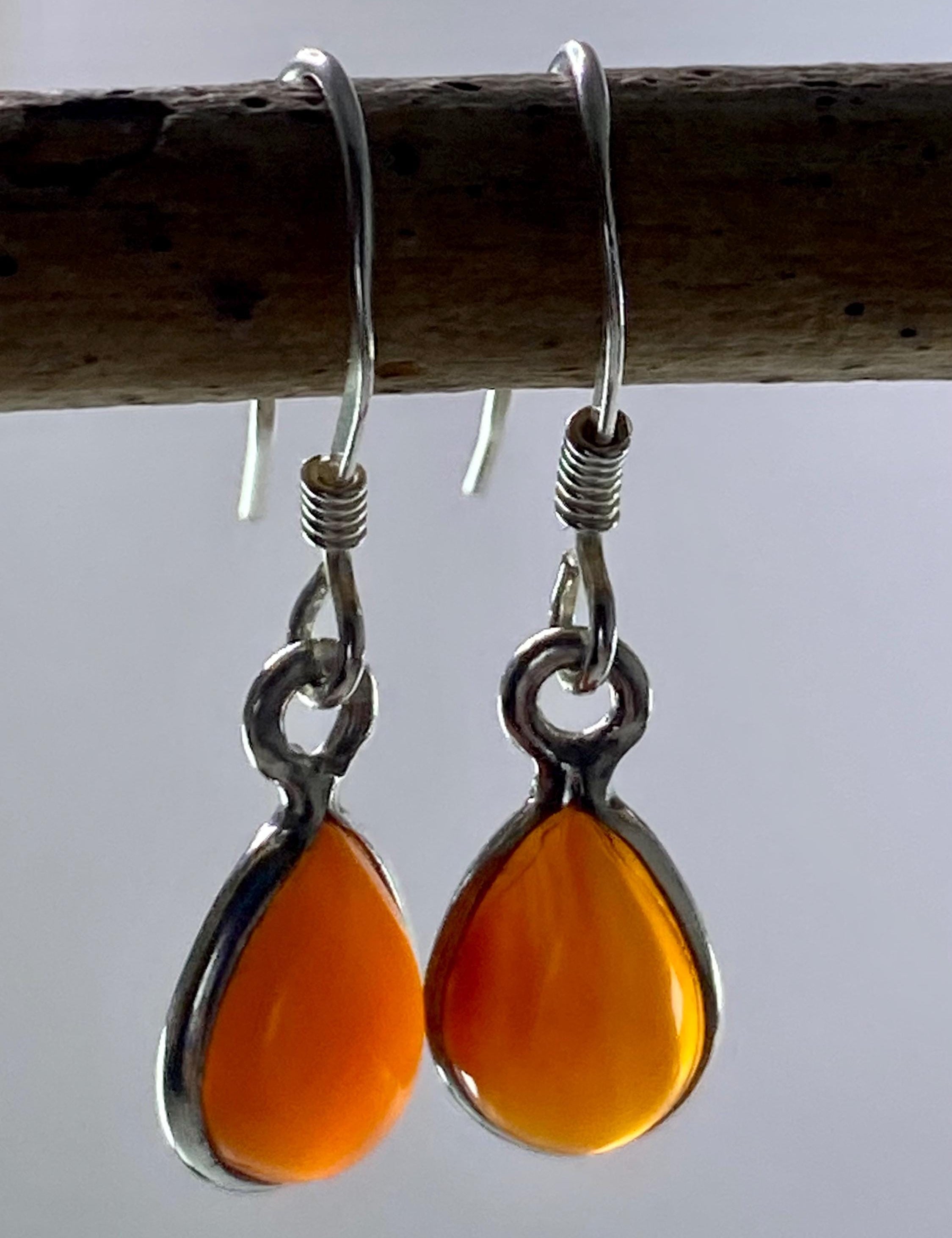Natural Carnelian and Silver Earrings