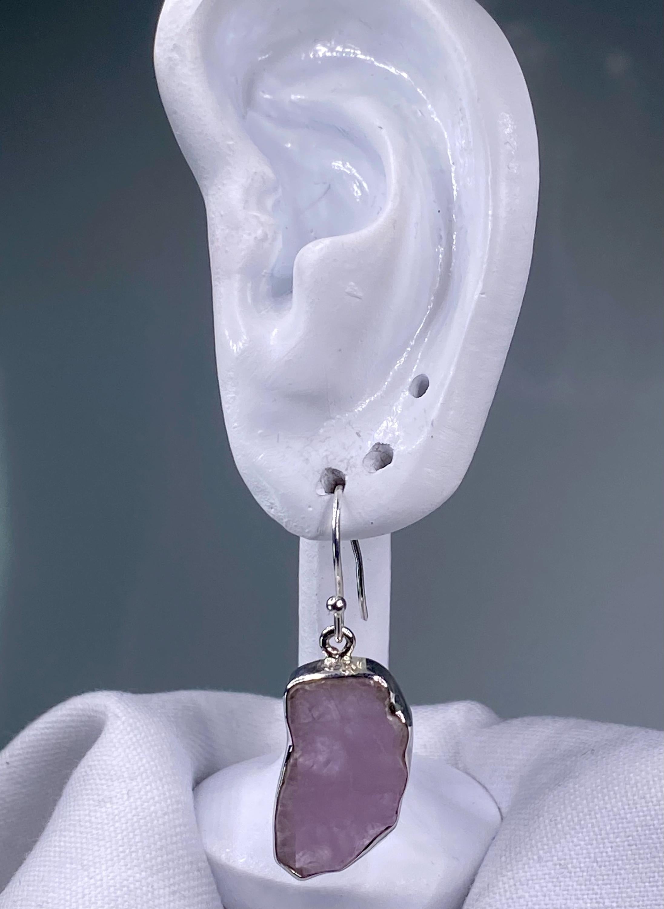 Natural Kunzite Slice Silver earrings