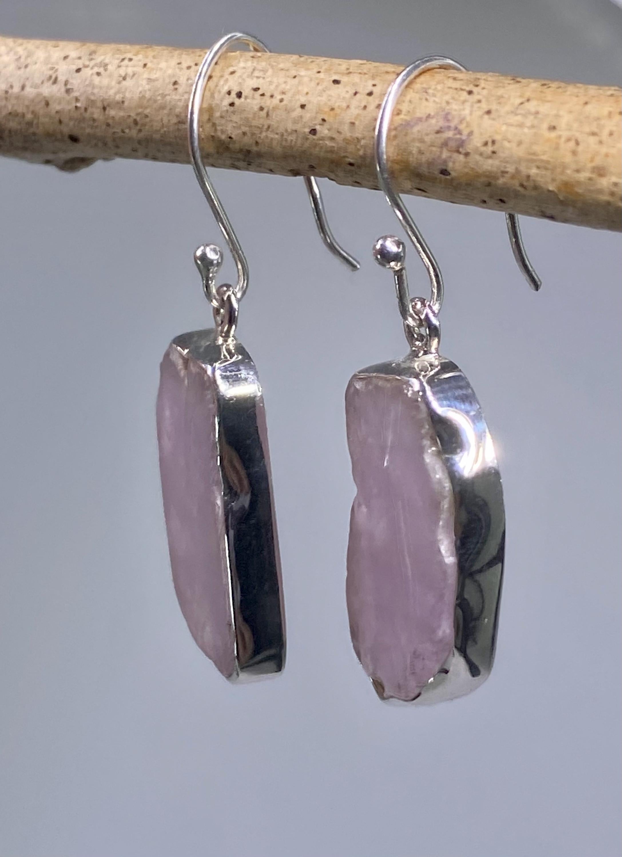 Natural Kunzite Slice Silver earrings