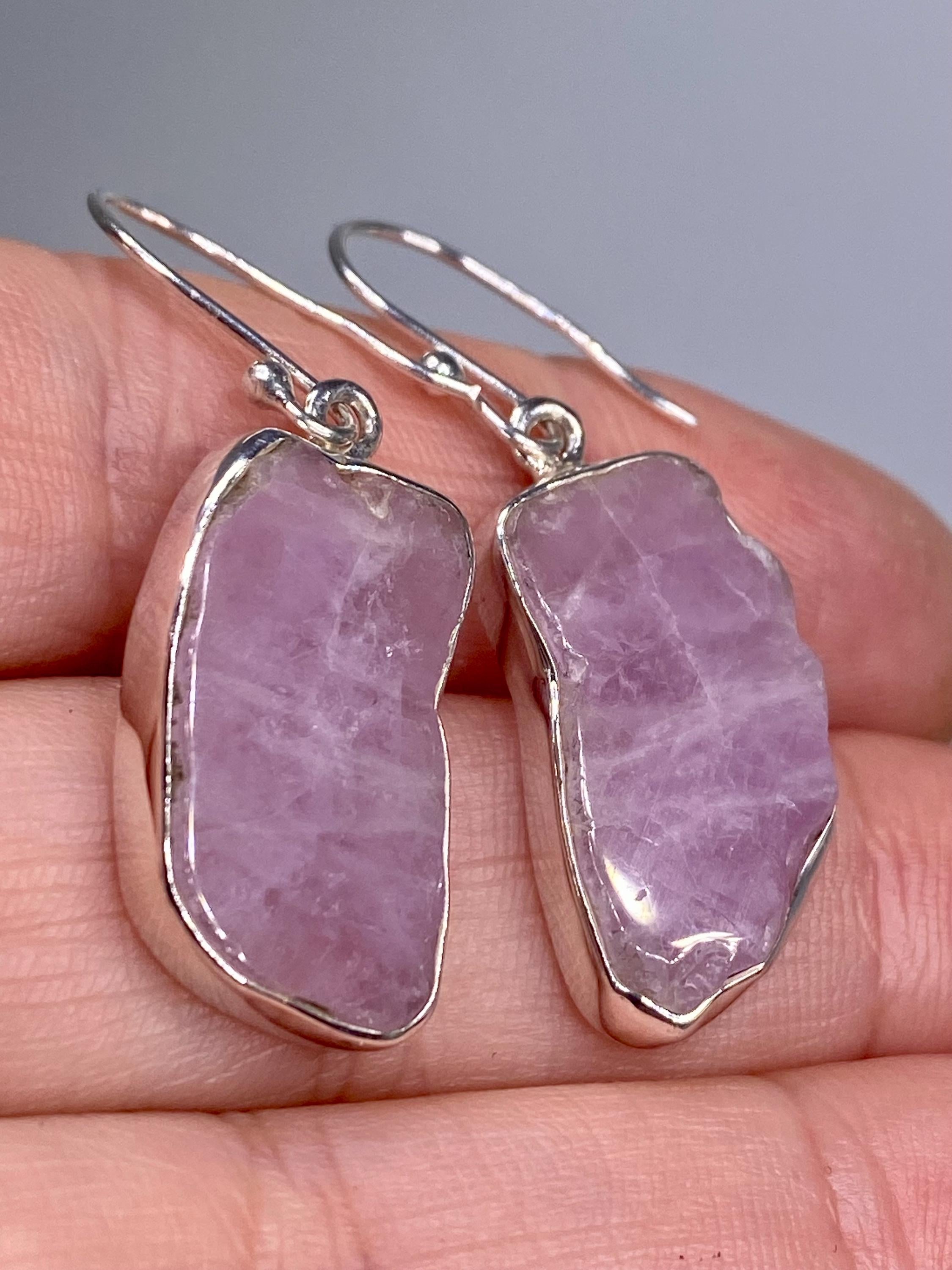 Natural Kunzite Slice Silver earrings