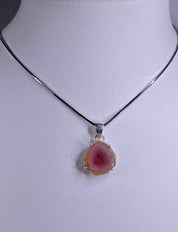 Watermelon Tourmaline Slice and Solid Silver Pendant