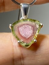Watermelon Tourmaline Slice and Solid Silver Pendant