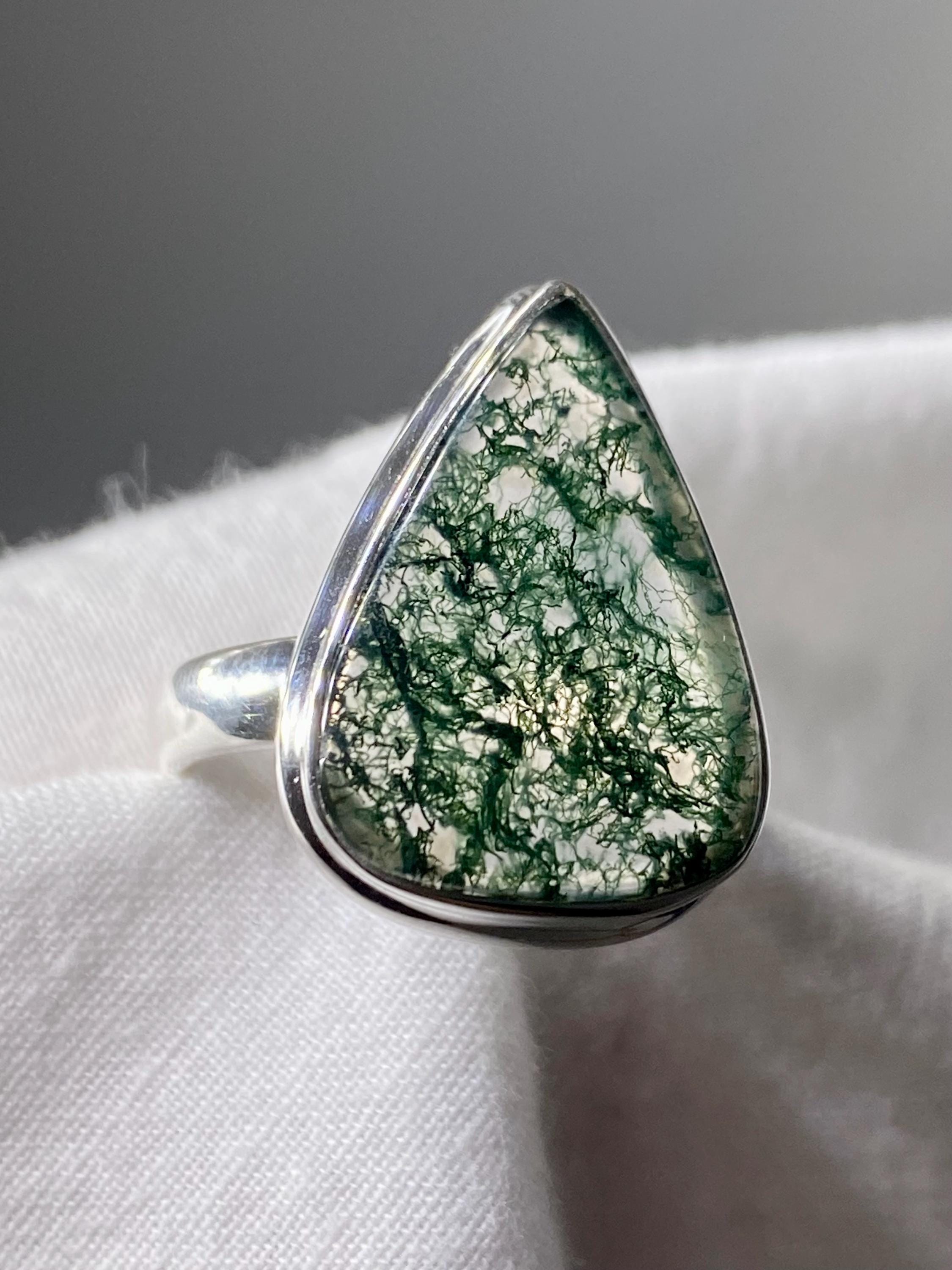 Moss Agate and Silver Ring