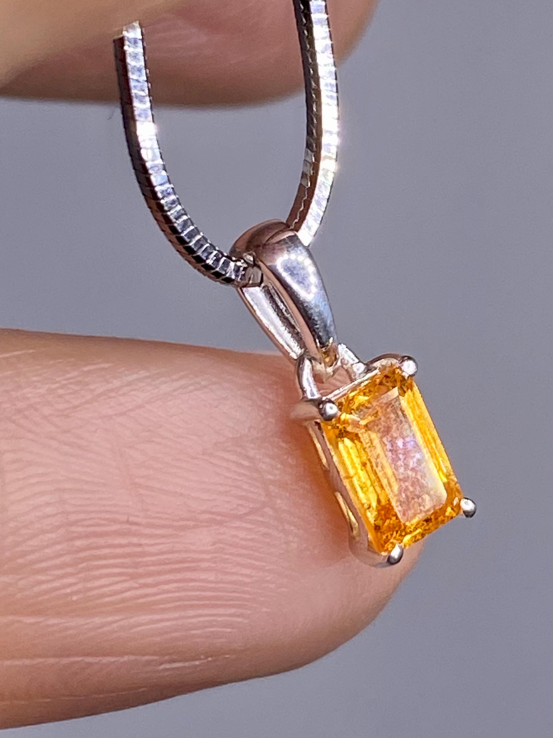 Emerald Cut Mandarin Spessartite Garnet Sterling Silver Pendant