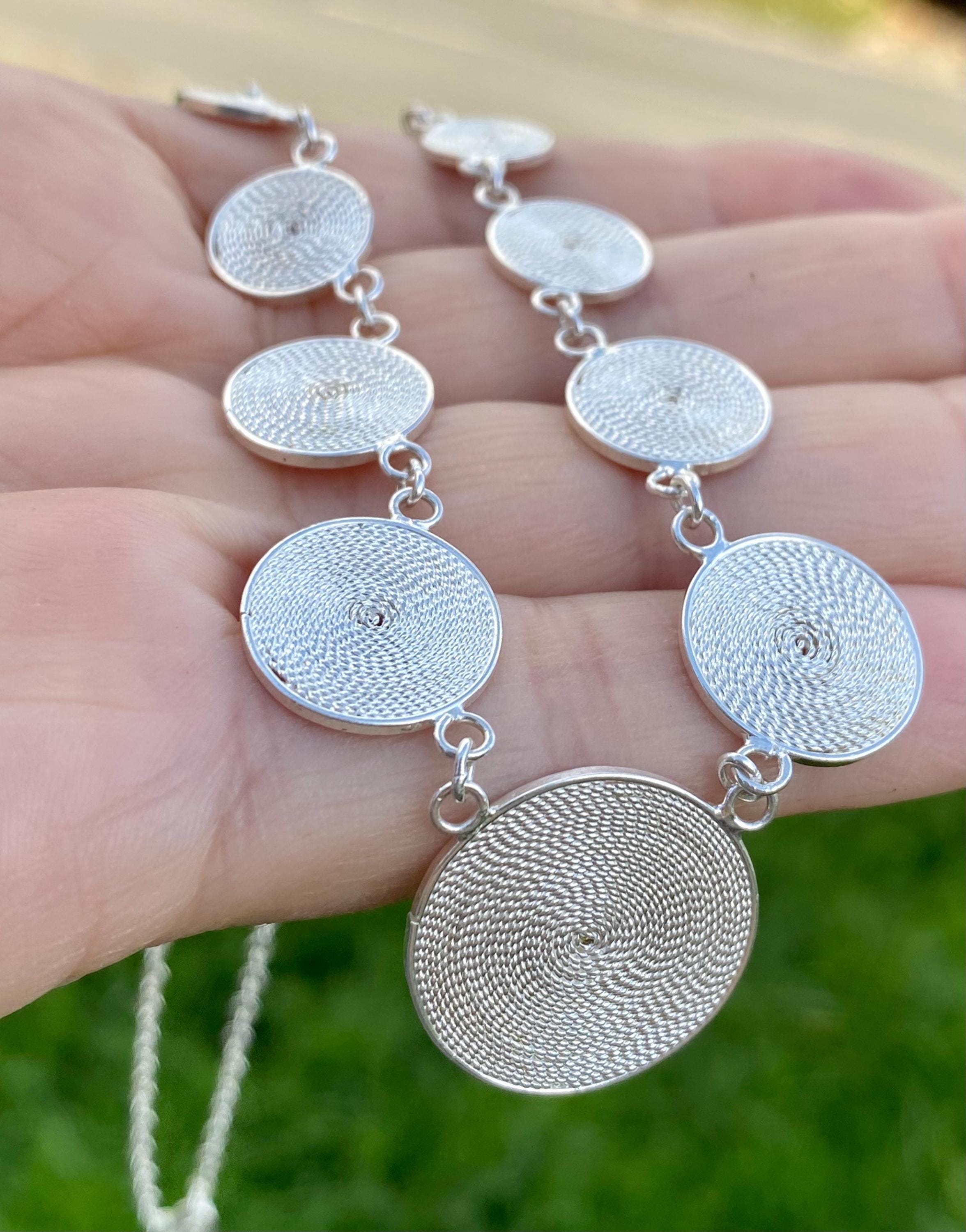 An Original Fine 980 Silver Disk Spiral Necklace