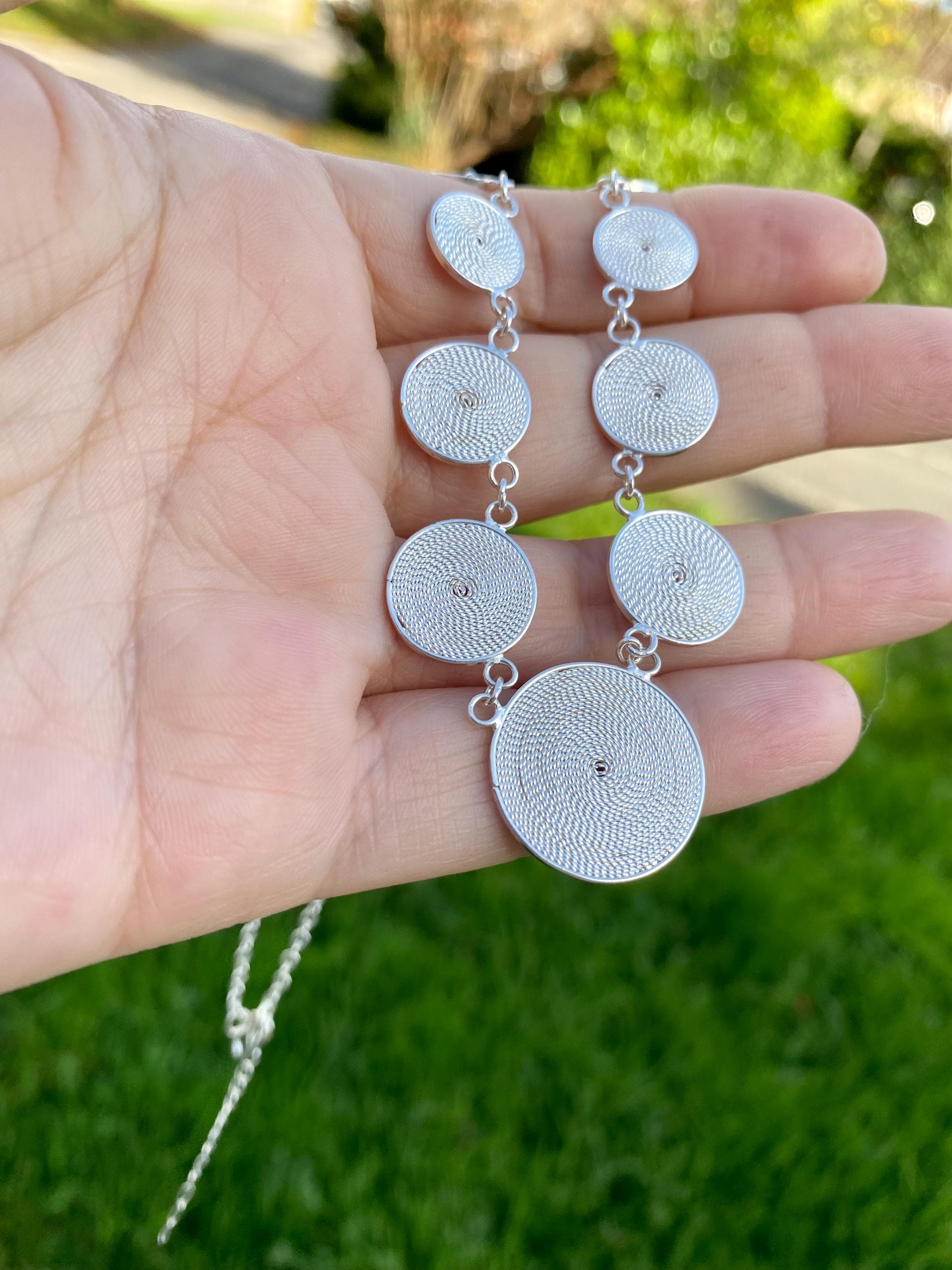 Silver Disk Spiral Necklace