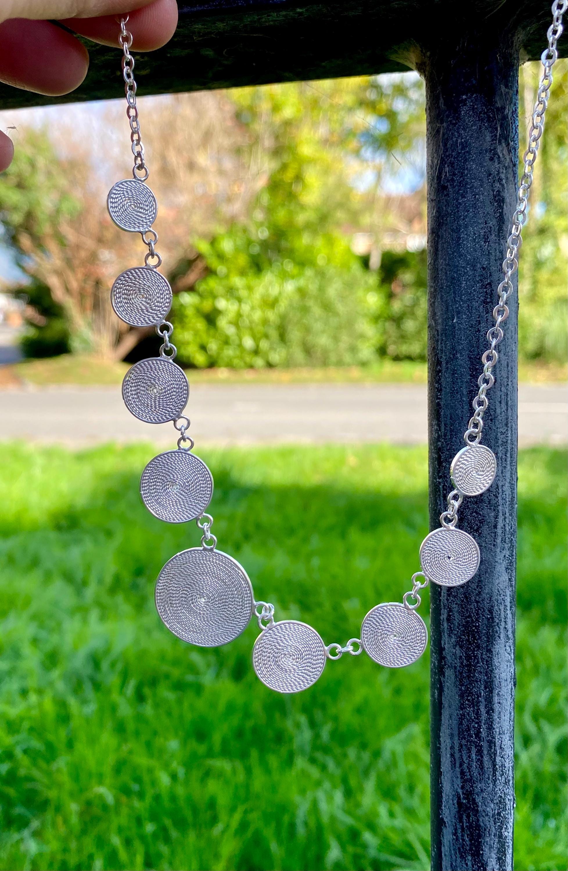 Silver Disk Spiral Necklace