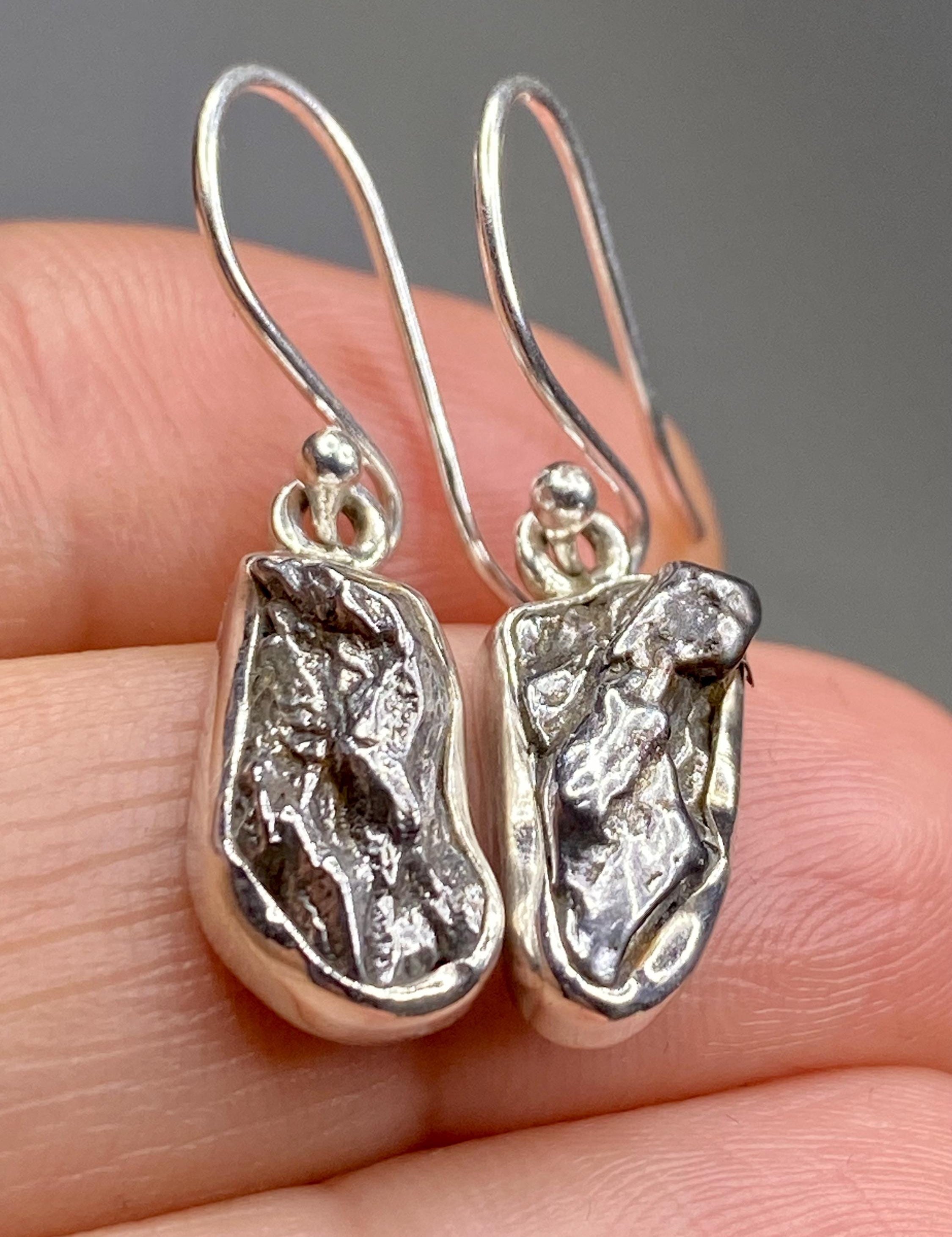 Meteorite Campo Del Cielo and Silver Dangle Earrings