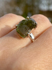 Grade AAA - Natural MOLDAVITE and Sterling Silver Ring.
