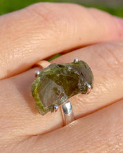 Grade AAA - Natural MOLDAVITE and Sterling Silver Ring.