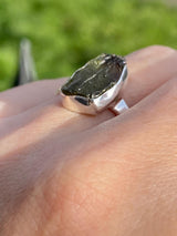 Grade AAA - Natural MOLDAVITE and Sterling Silver Ring.