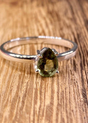 Grade AAA - Fine Cut Natural Faceted MOLDAVITE and Sterling Silver Ring.