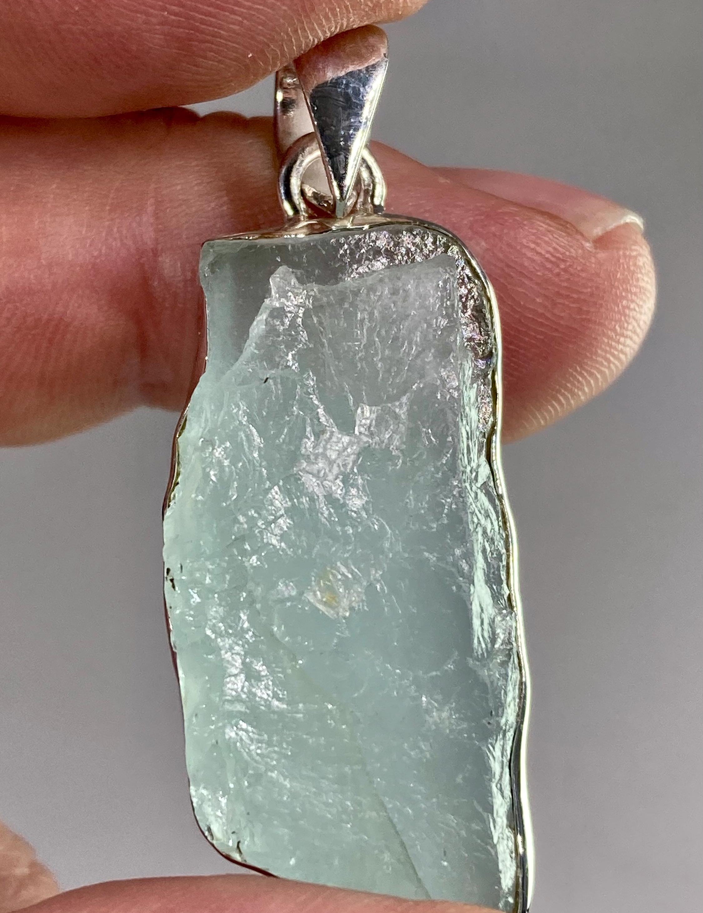 Raw Aquamarine and Silver Pendant