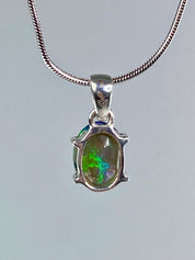 Oval Black Opal, Ethiopian Chalama Opal 925 Sterling Silver Pendant