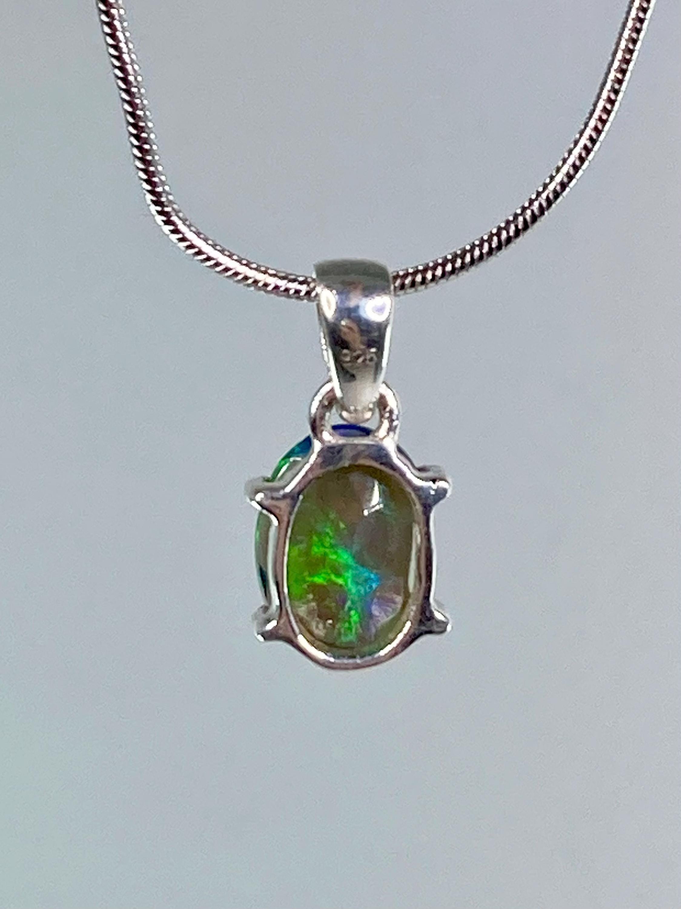 Oval Black Opal, Ethiopian Chalama Opal 925 Sterling Silver Pendant