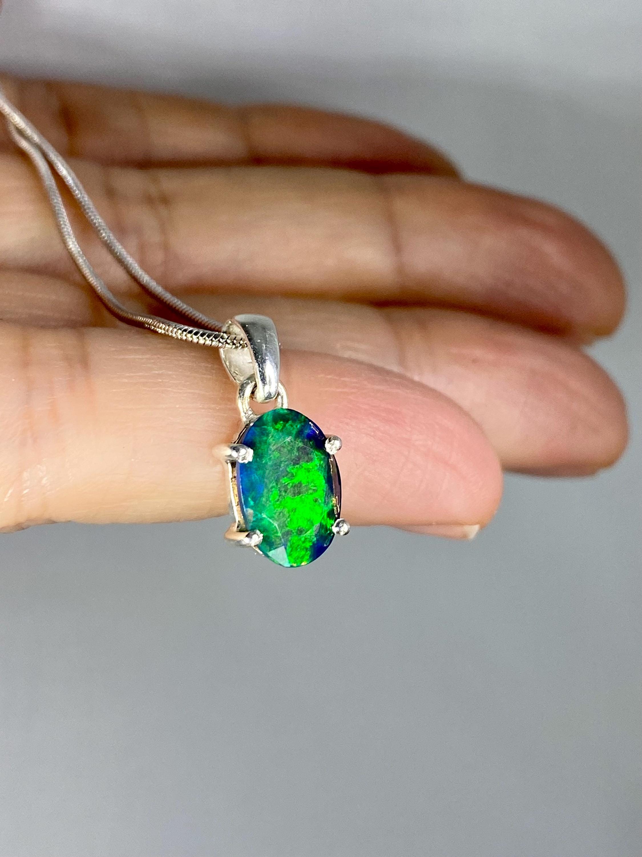 Oval Black Opal, Ethiopian Chalama Opal 925 Sterling Silver Pendant