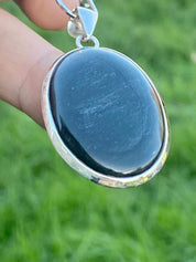 Black Obsidian and Silver Pendant (M09)