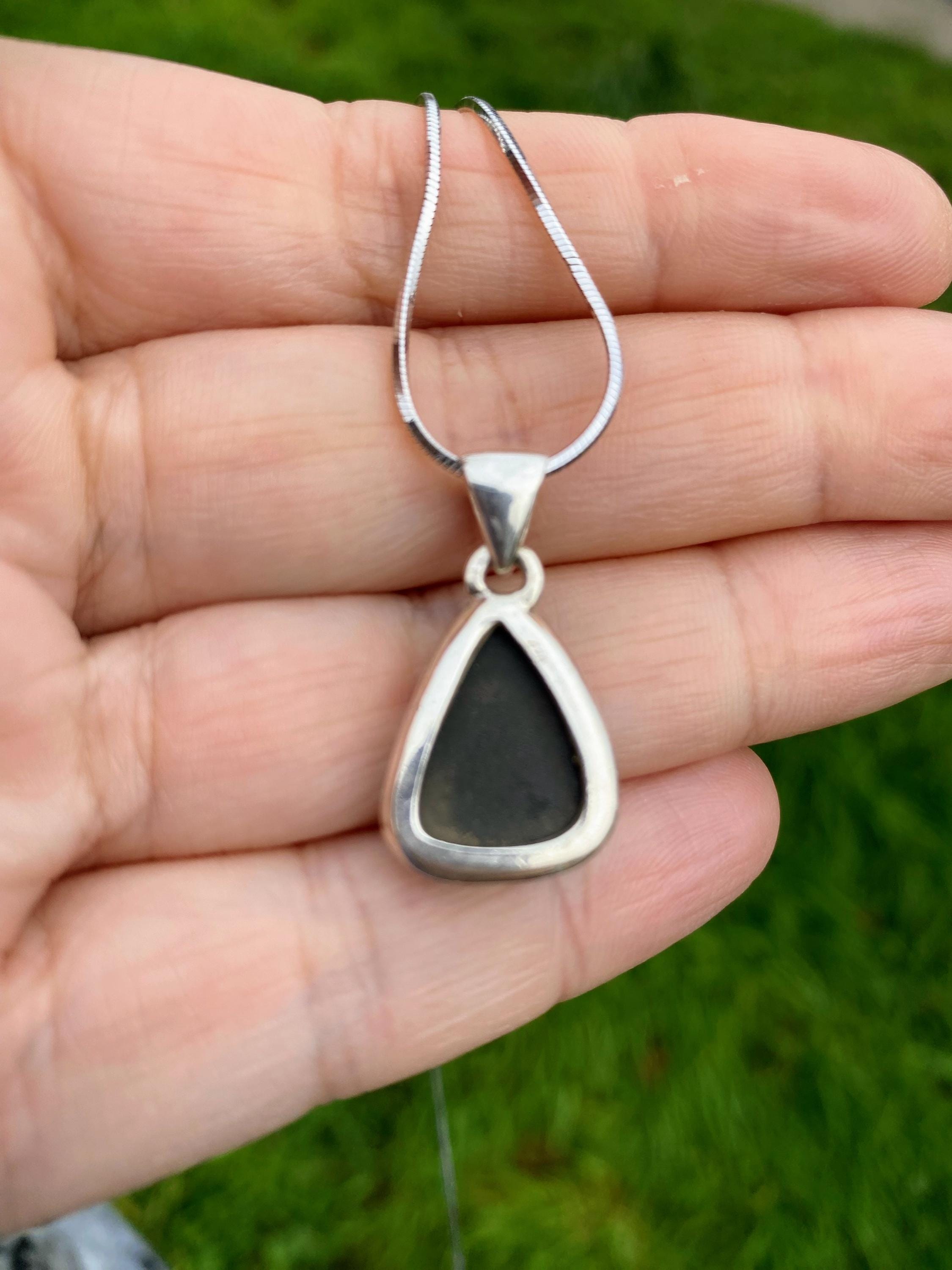 Ammolite Pendant: Iridescent Gemstone, Sterling Silver, Alberta Canada