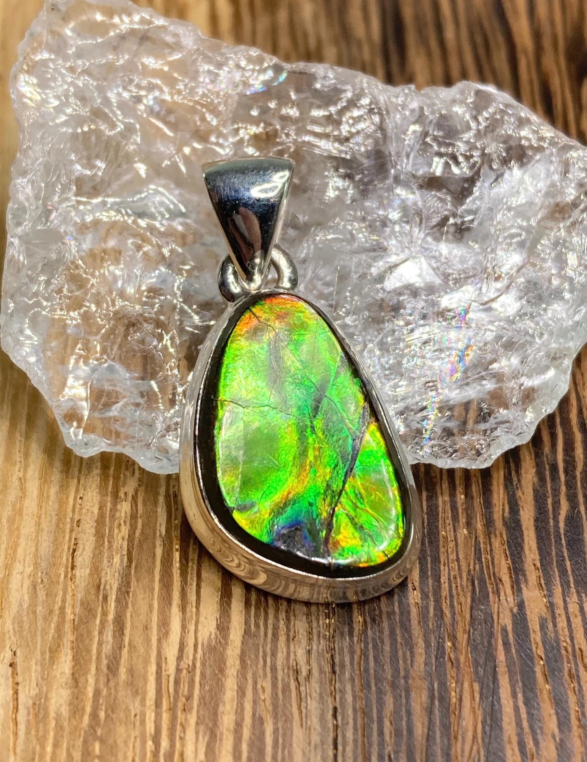 High Quality Ammolite and Silver Pendant