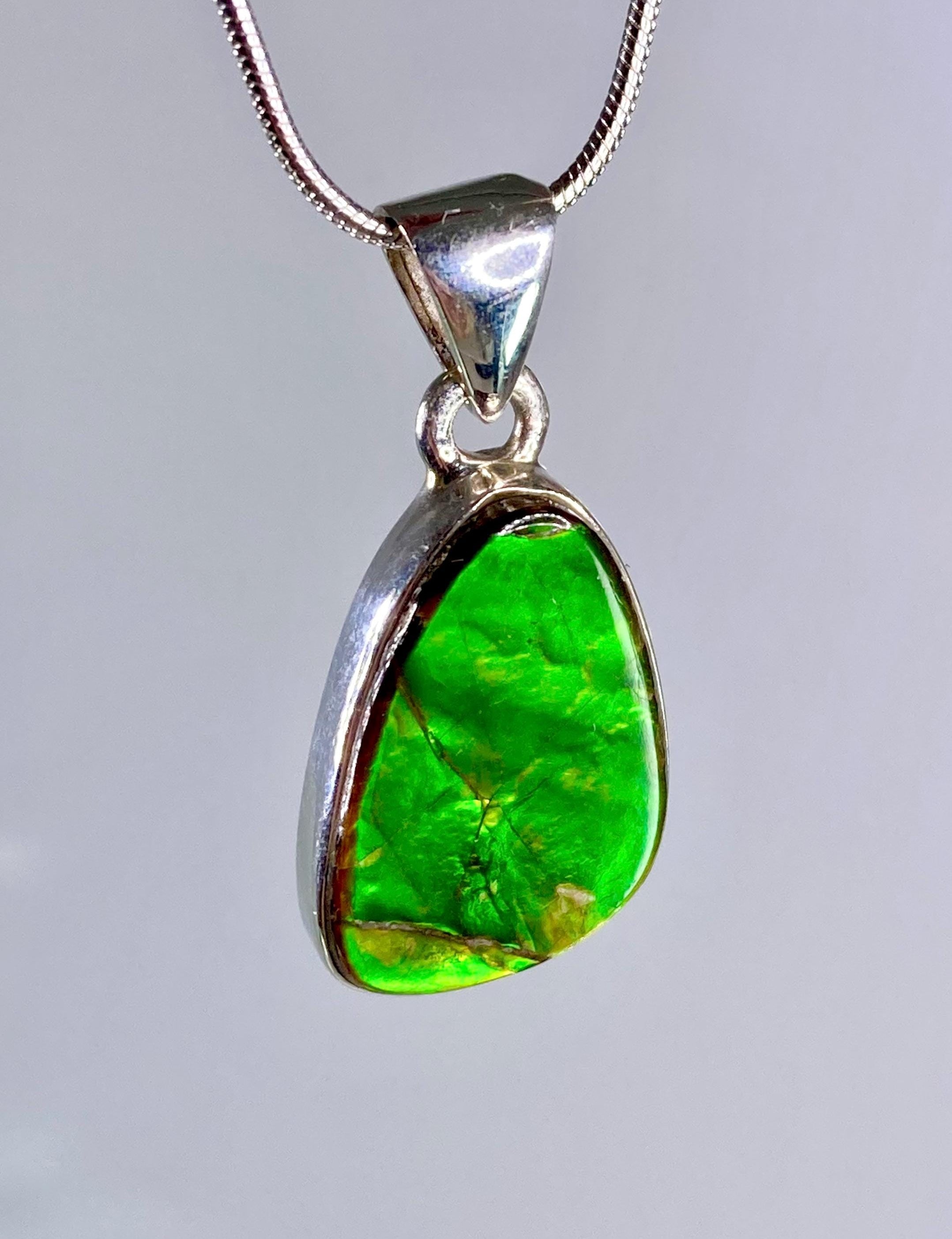 High Quality Ammolite and Silver Pendant
