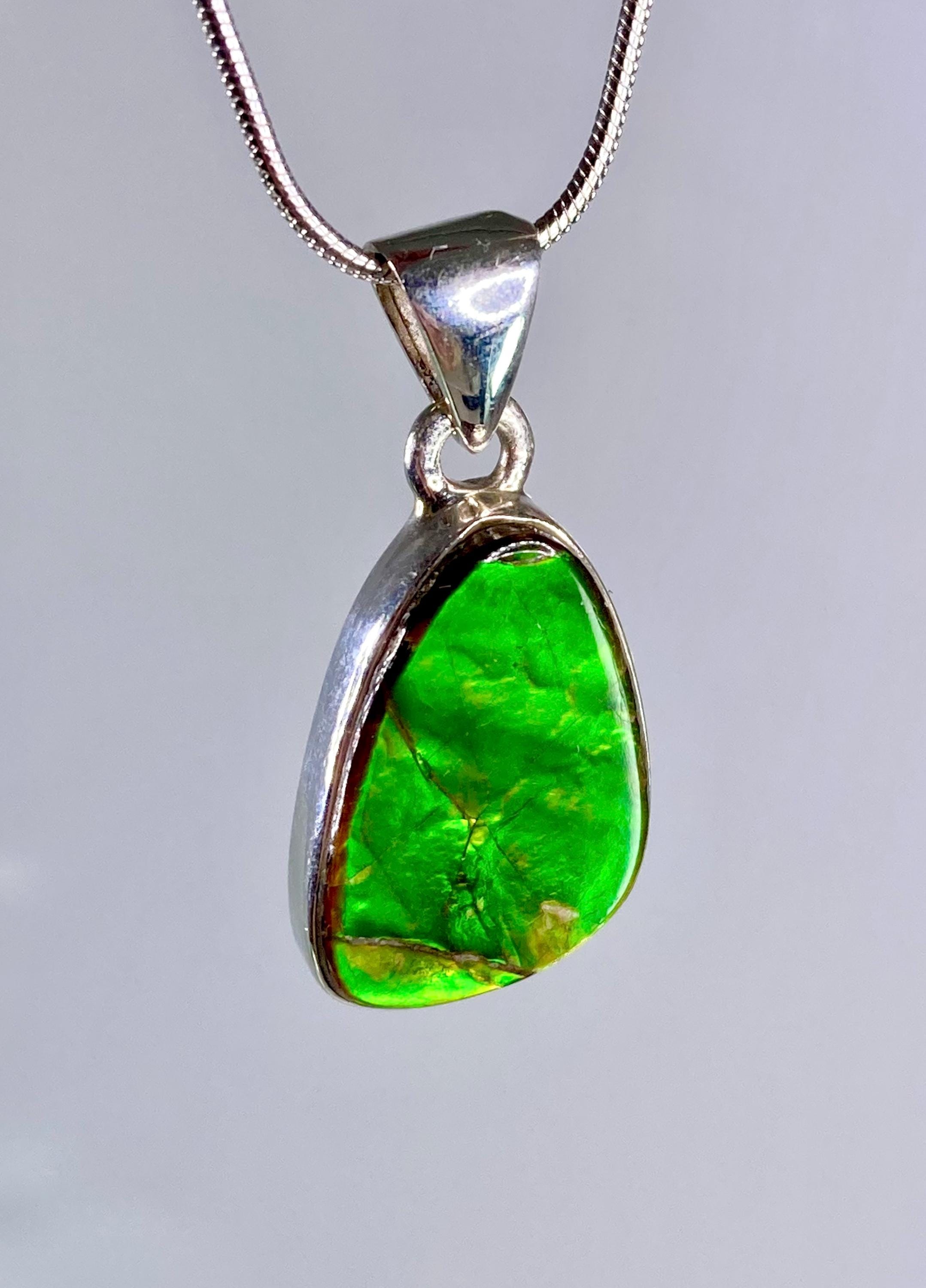 High Quality Ammolite and Silver Pendant