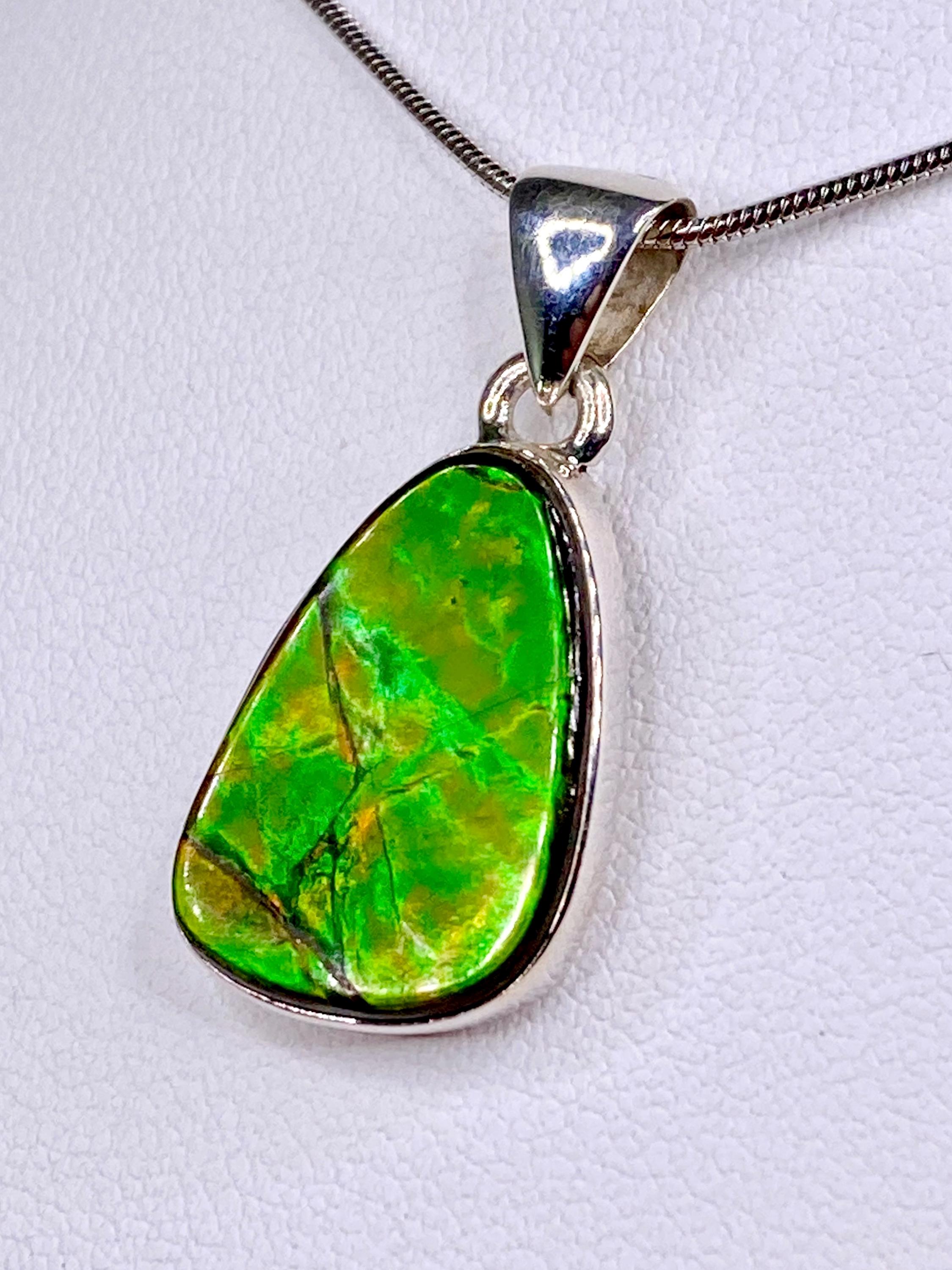 High Quality Ammolite and Silver Pendant