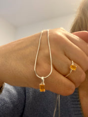 Emerald Cut Mandarin Spessartite Garnet Sterling Silver Pendant