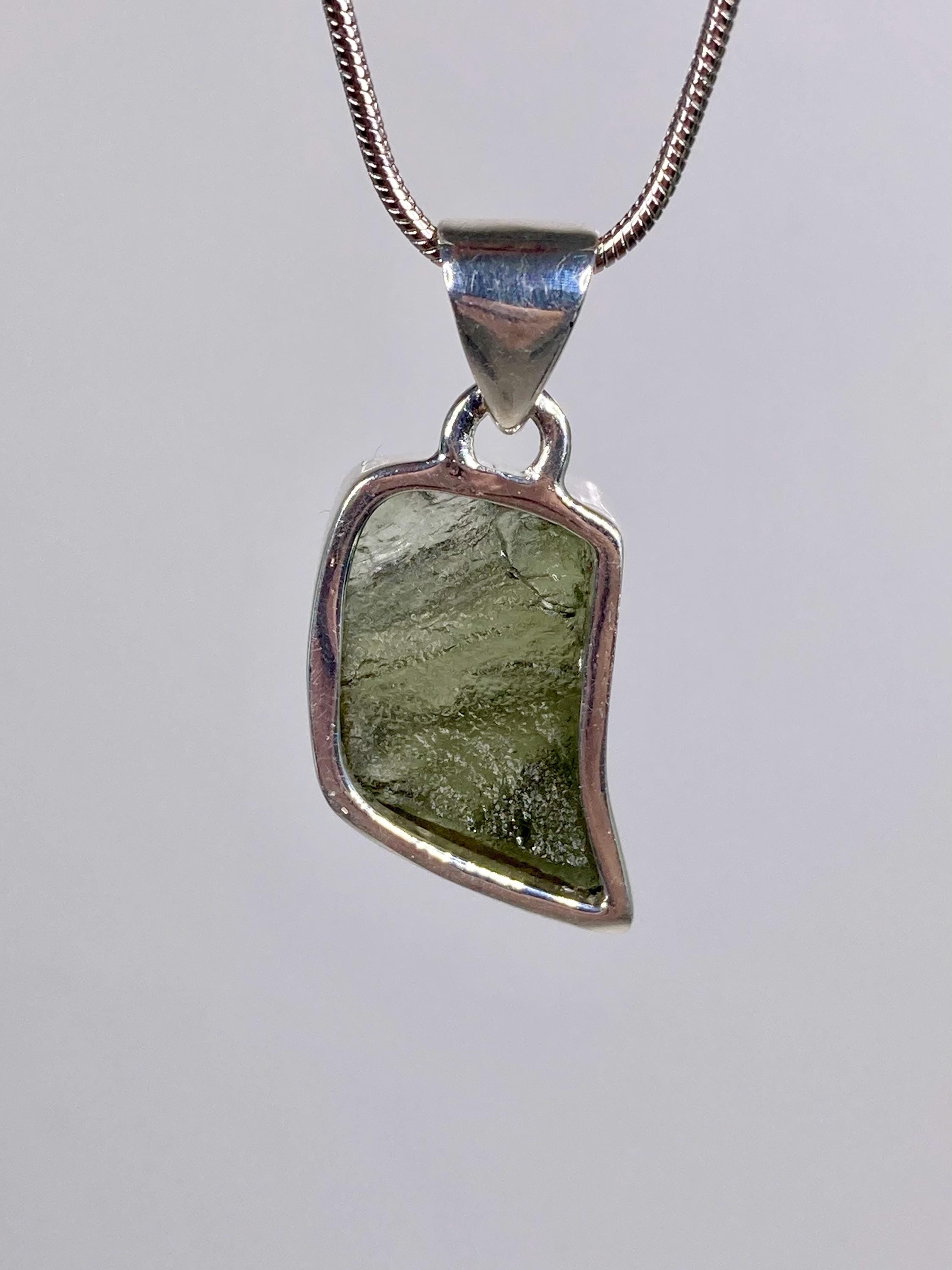 Natural MOLDAVITE and Sterling Silver Pendant