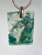 Moss Agate Silver Rectangular Pendant