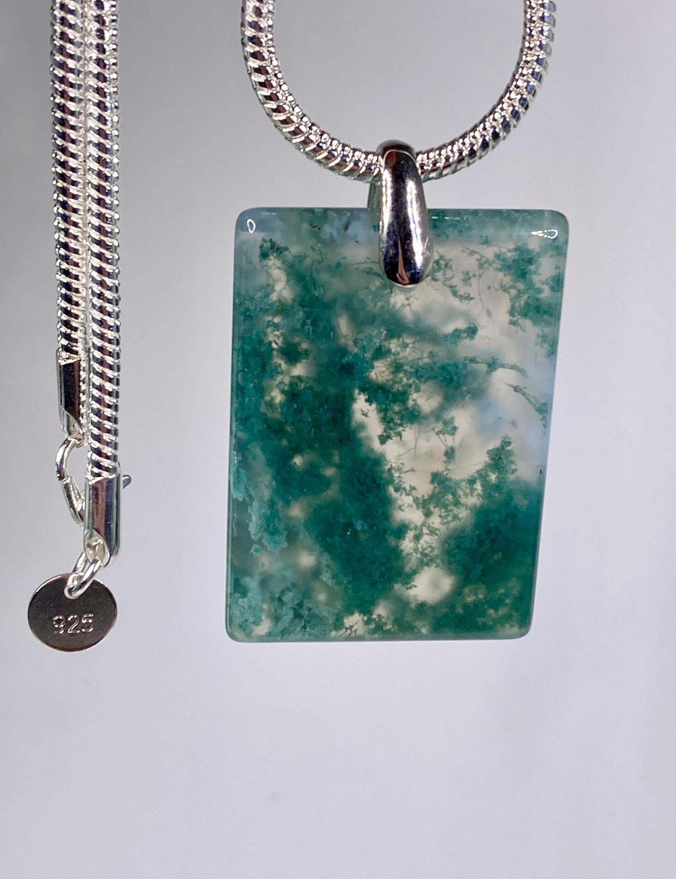 Moss Agate Silver Rectangular Pendant